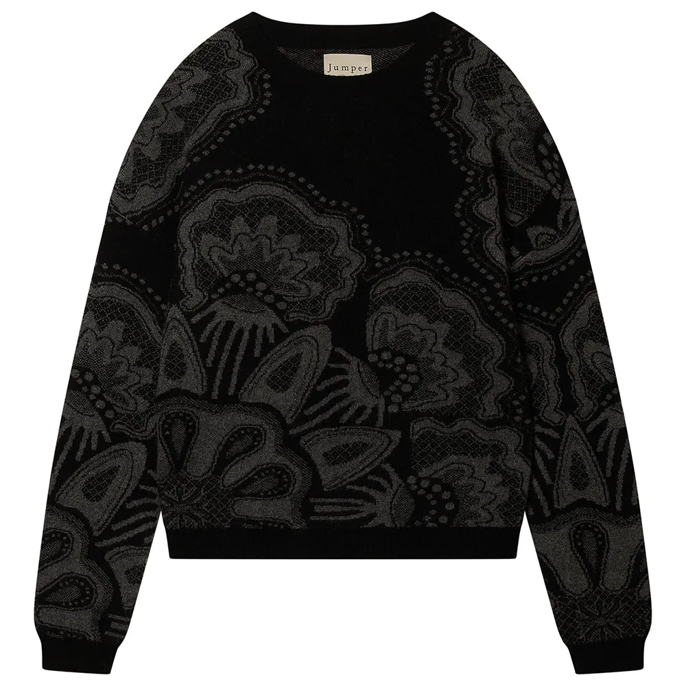 Cashmere Wool Doily Crew in Black and Grey sold by Jumper 1234
