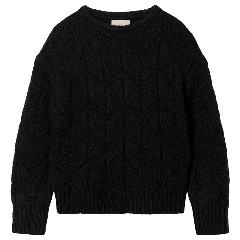 Cashmere Wool Leaf Crew in Black made by Jumper 1234