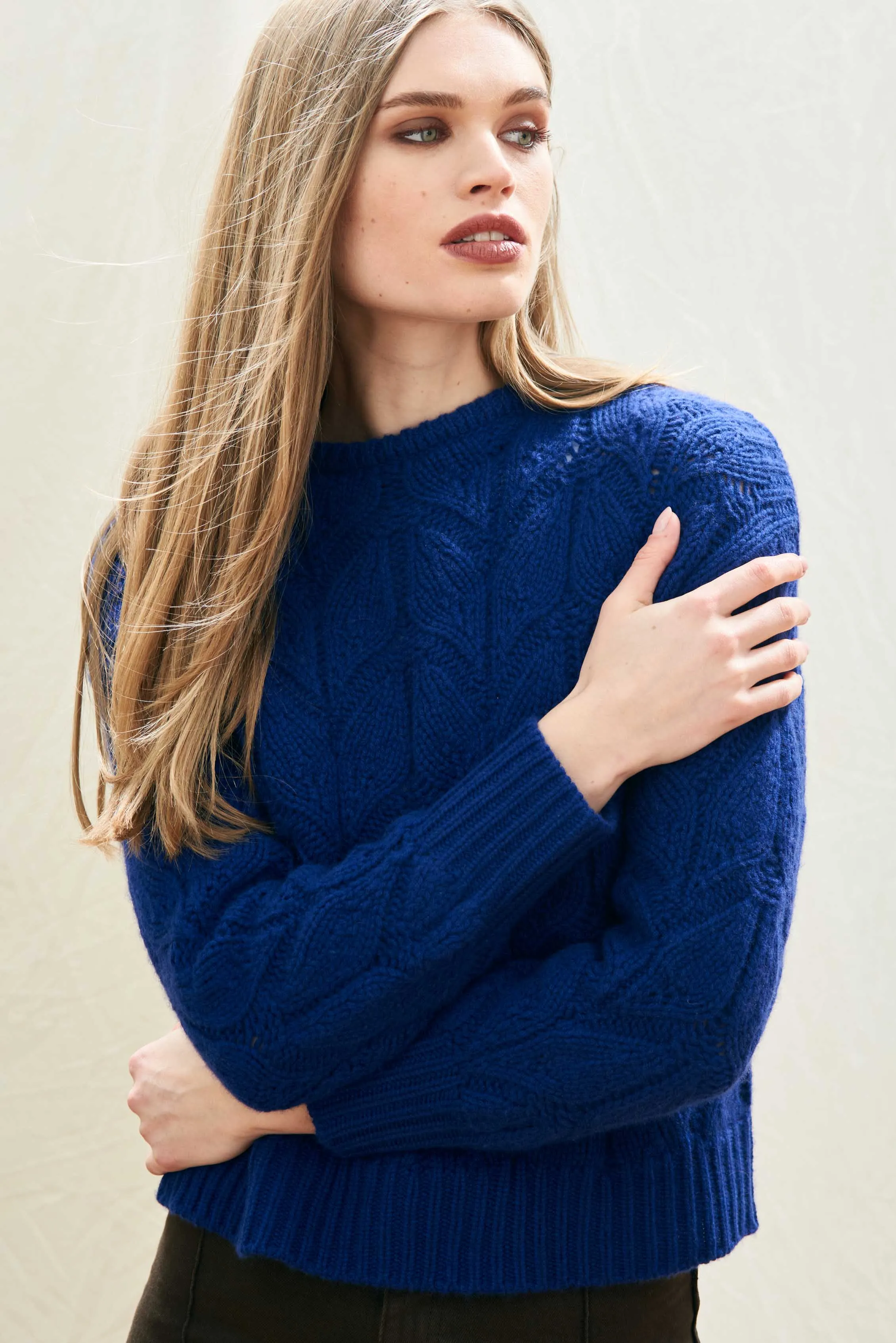Cashmere Wool Leaf Crew in Bright Blue sold by Jumper 1234 product image thumbnail 2