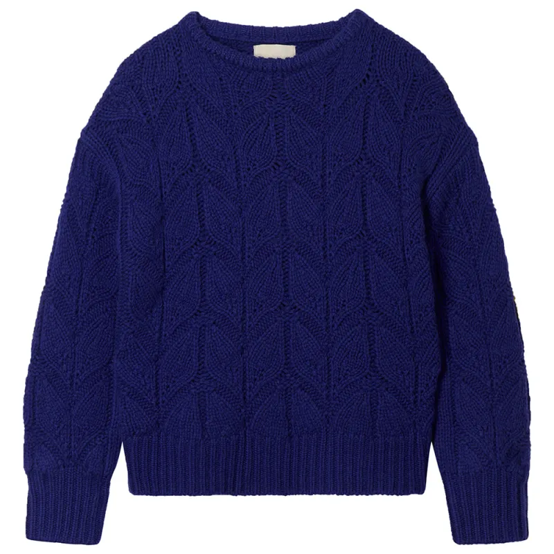 Cashmere Wool Leaf Crew in Bright Blue made by Jumper 1234