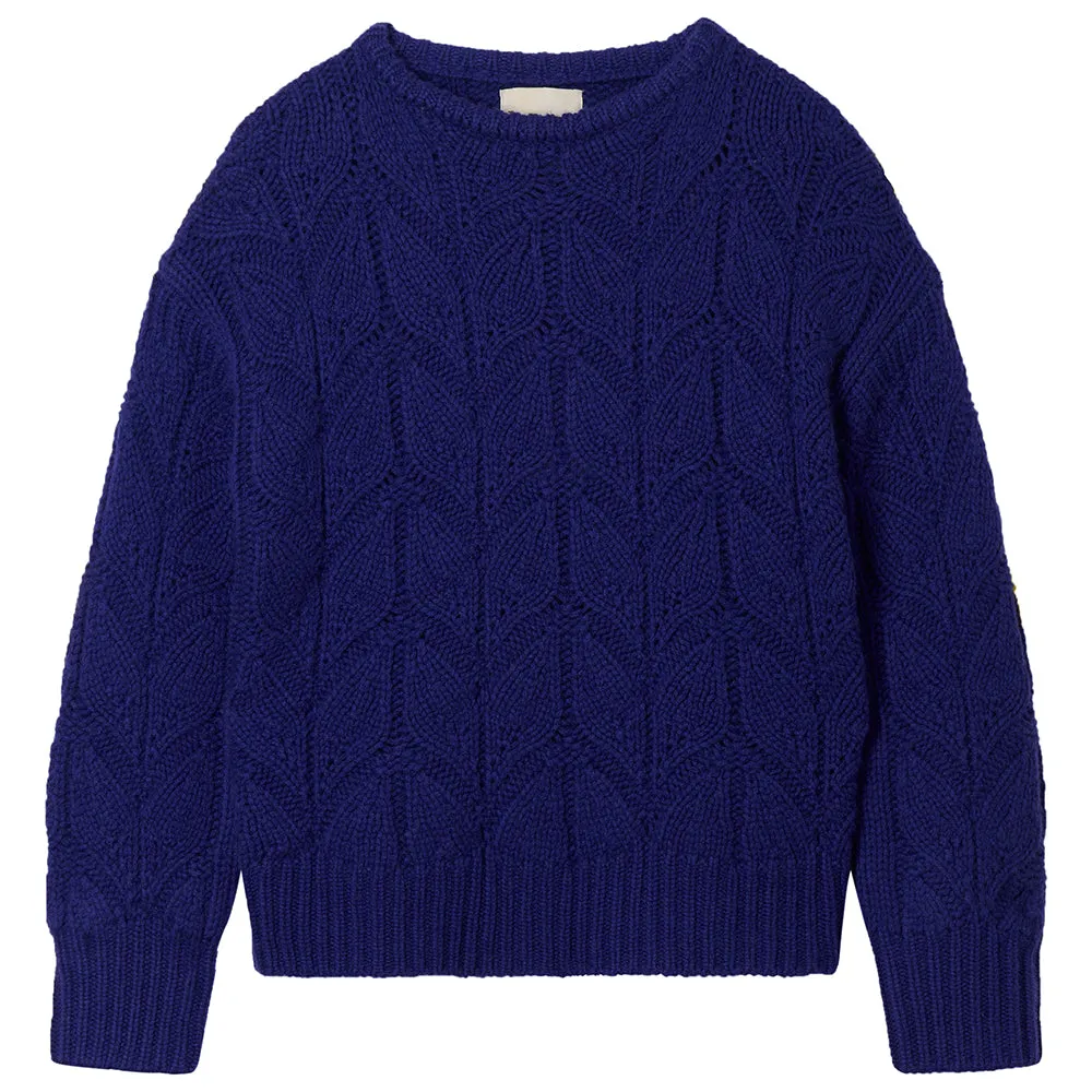 Cashmere Wool Leaf Crew in Bright Blue sold by Jumper 1234