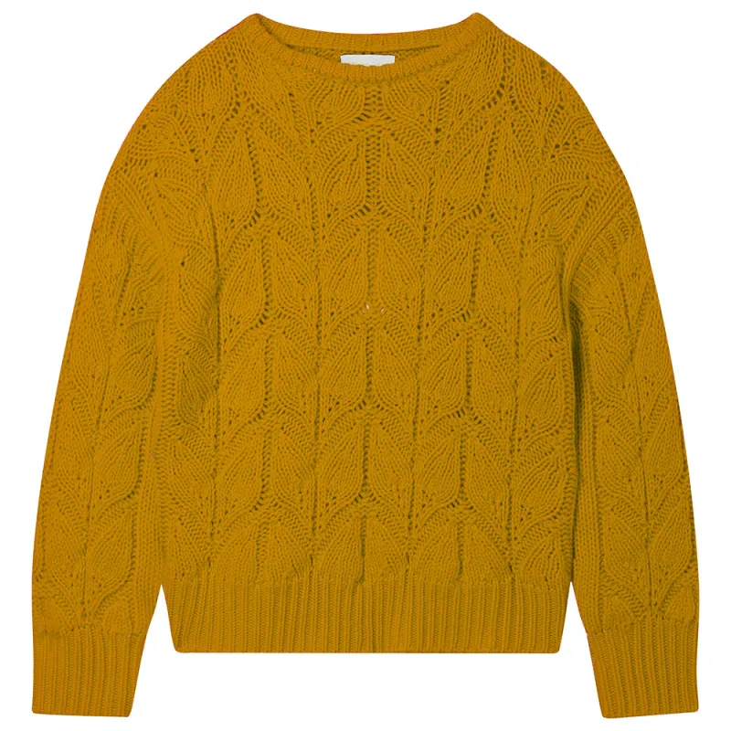 Cashmere Wool Leaf Crew in Mustard made by Jumper 1234