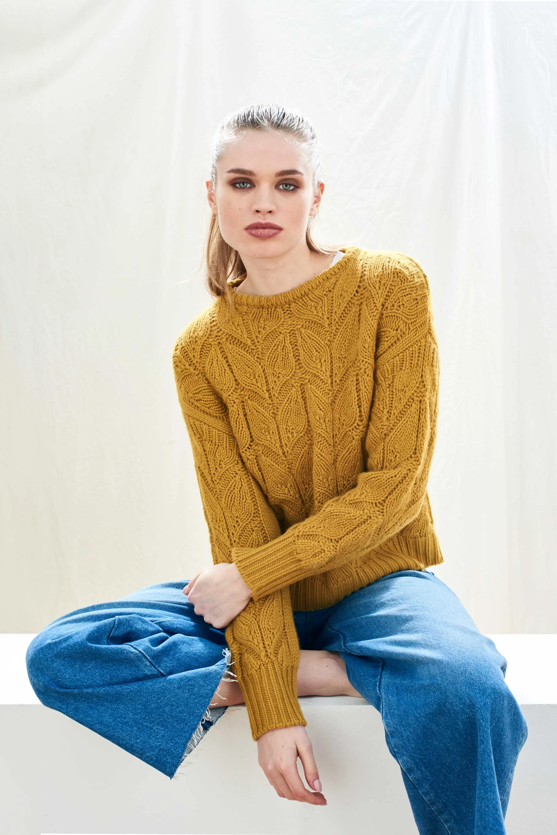 Cashmere Wool Leaf Crew in Mustard sold by Jumper 1234 product image thumbnail 2