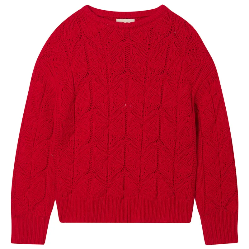 Cashmere Wool Leaf Crew in Red made by Jumper 1234