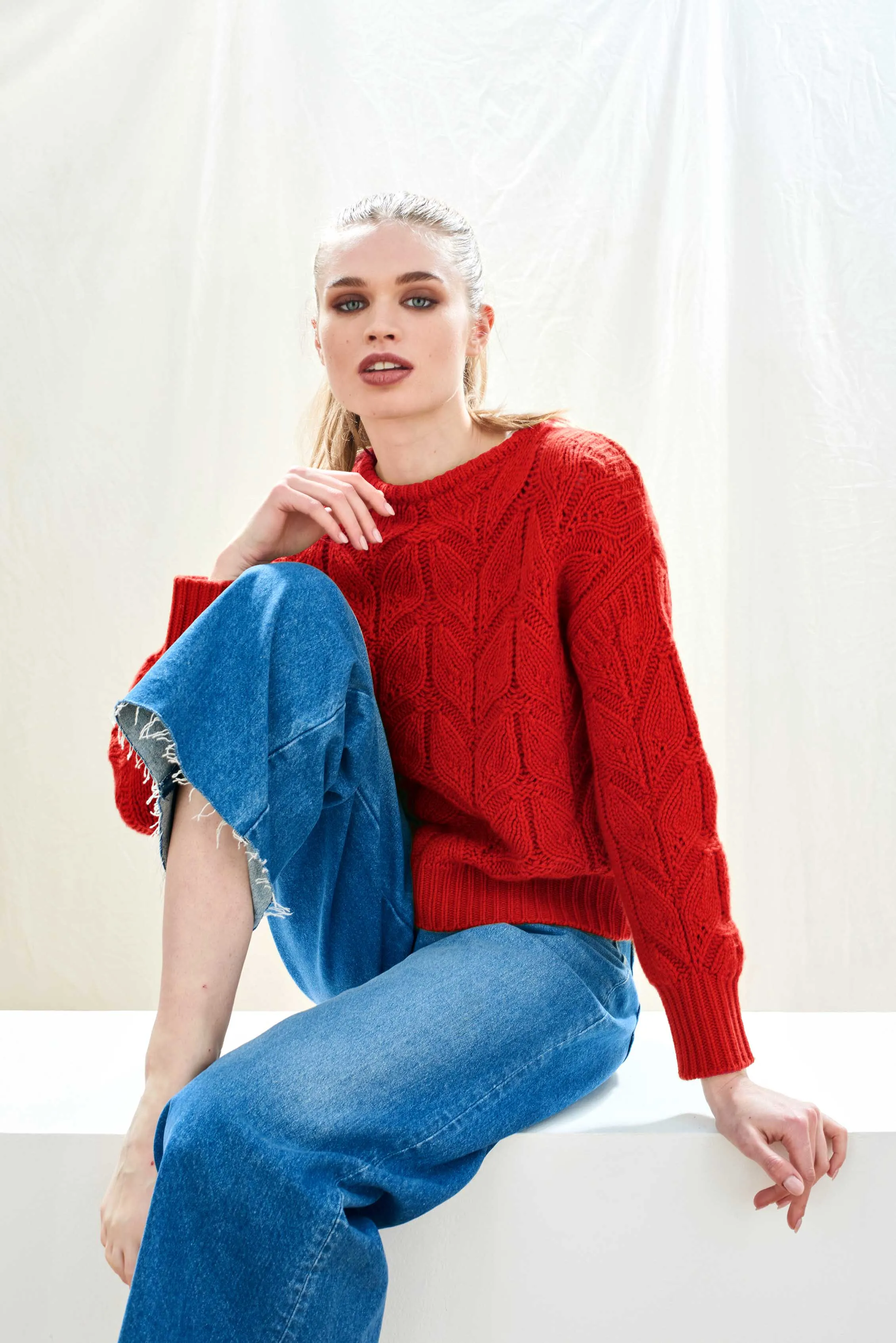 Cashmere Wool Leaf Crew in Red sold by Jumper 1234 product image thumbnail 2
