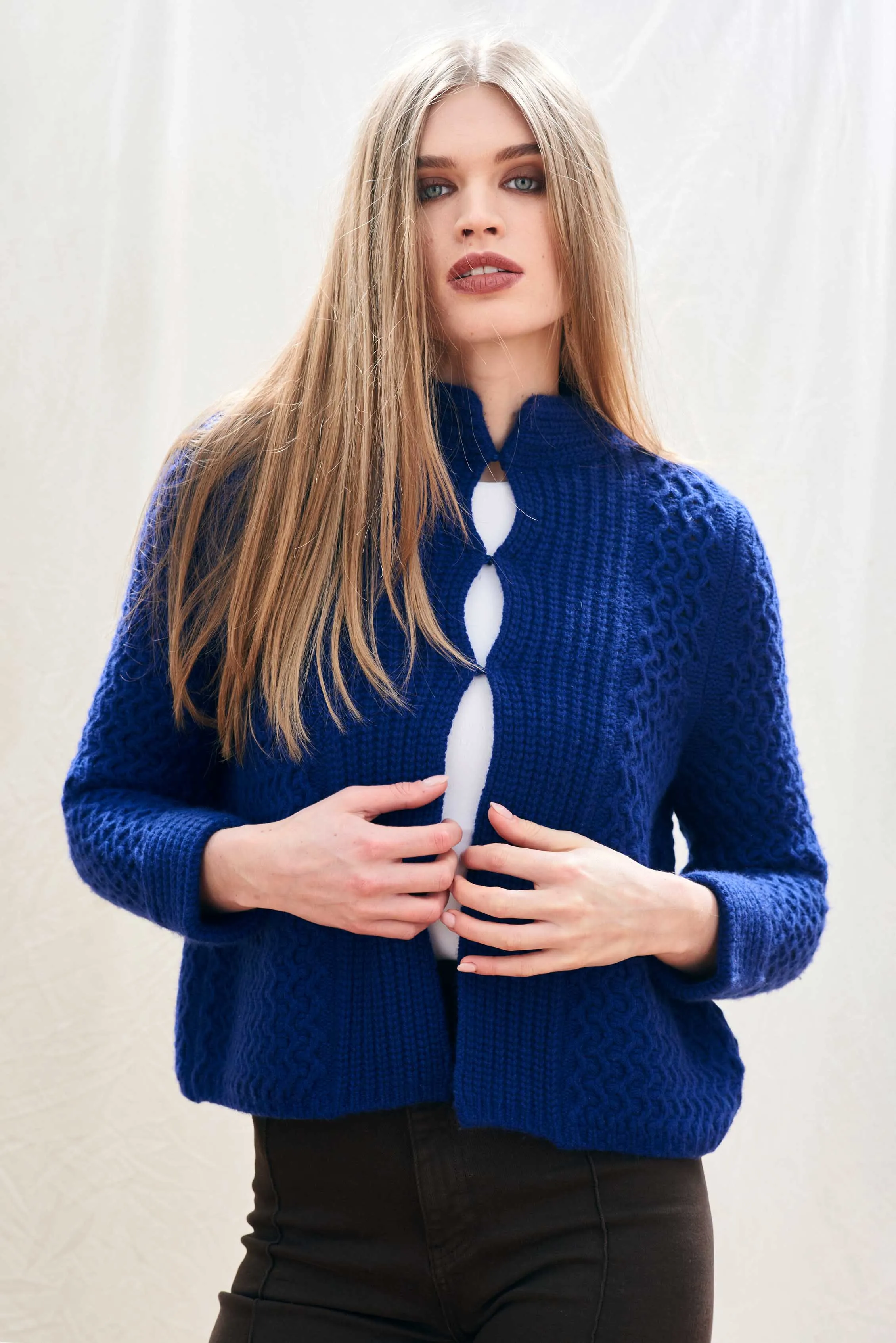 Cashmere Wool Textured Cardigan in Bright Blue sold by Jumper 1234 product image thumbnail 2