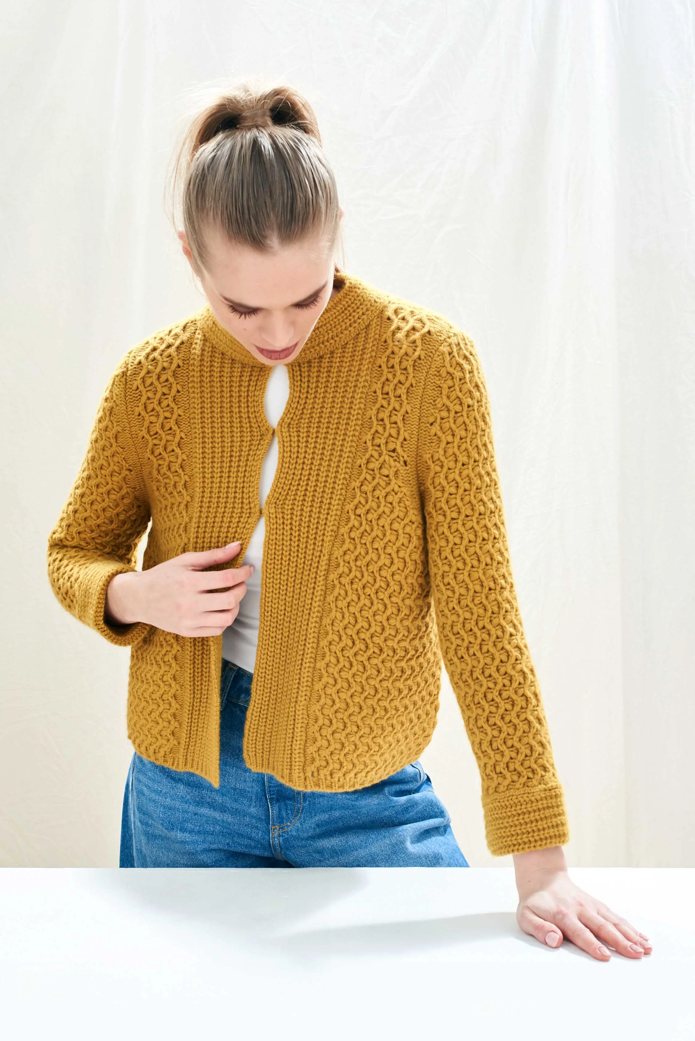 Cashmere Wool Textured Cardigan in Mustard sold by Jumper 1234 product image thumbnail 2