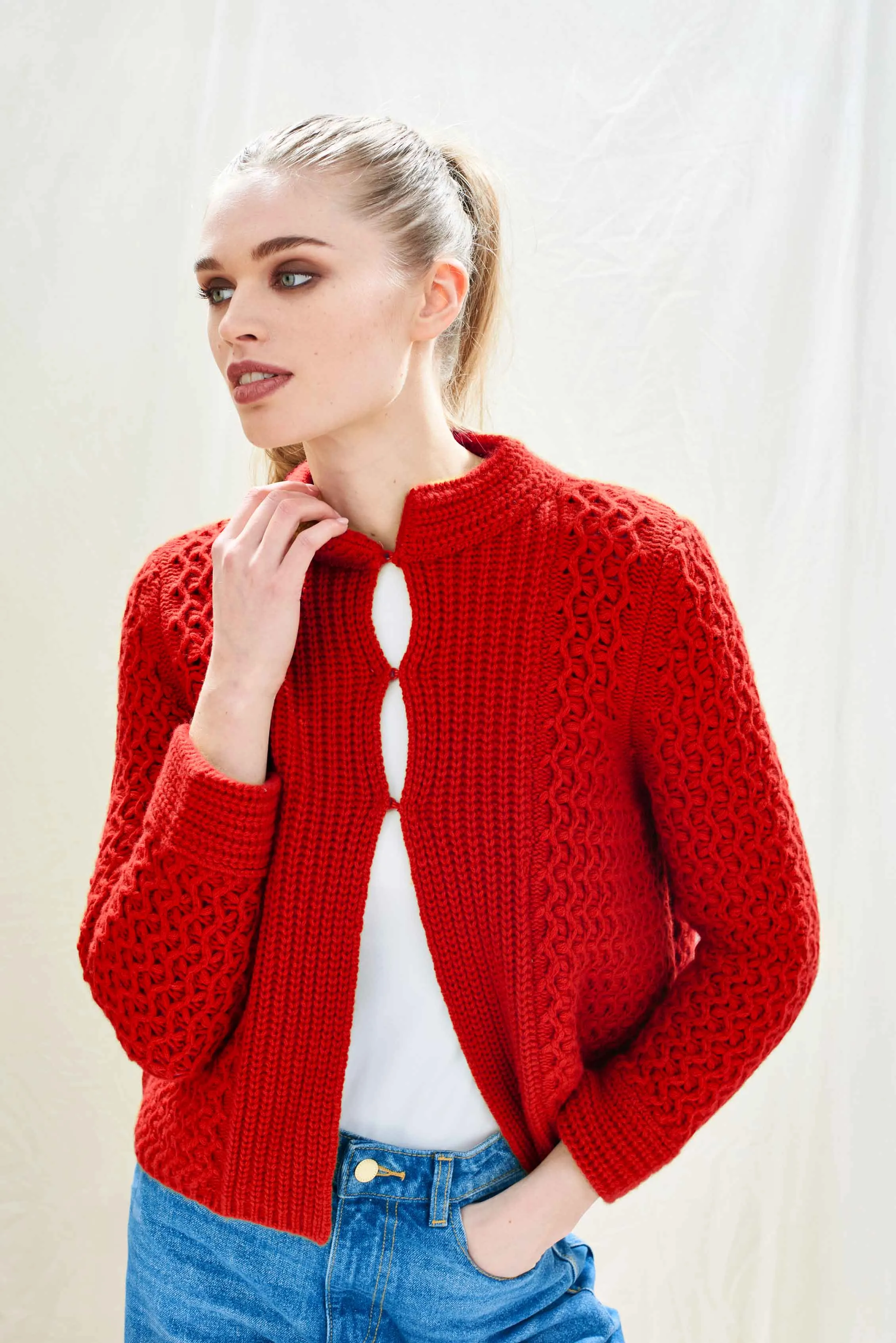 Cashmere Wool Textured Cardigan in Red sold by Jumper 1234 product image thumbnail 2