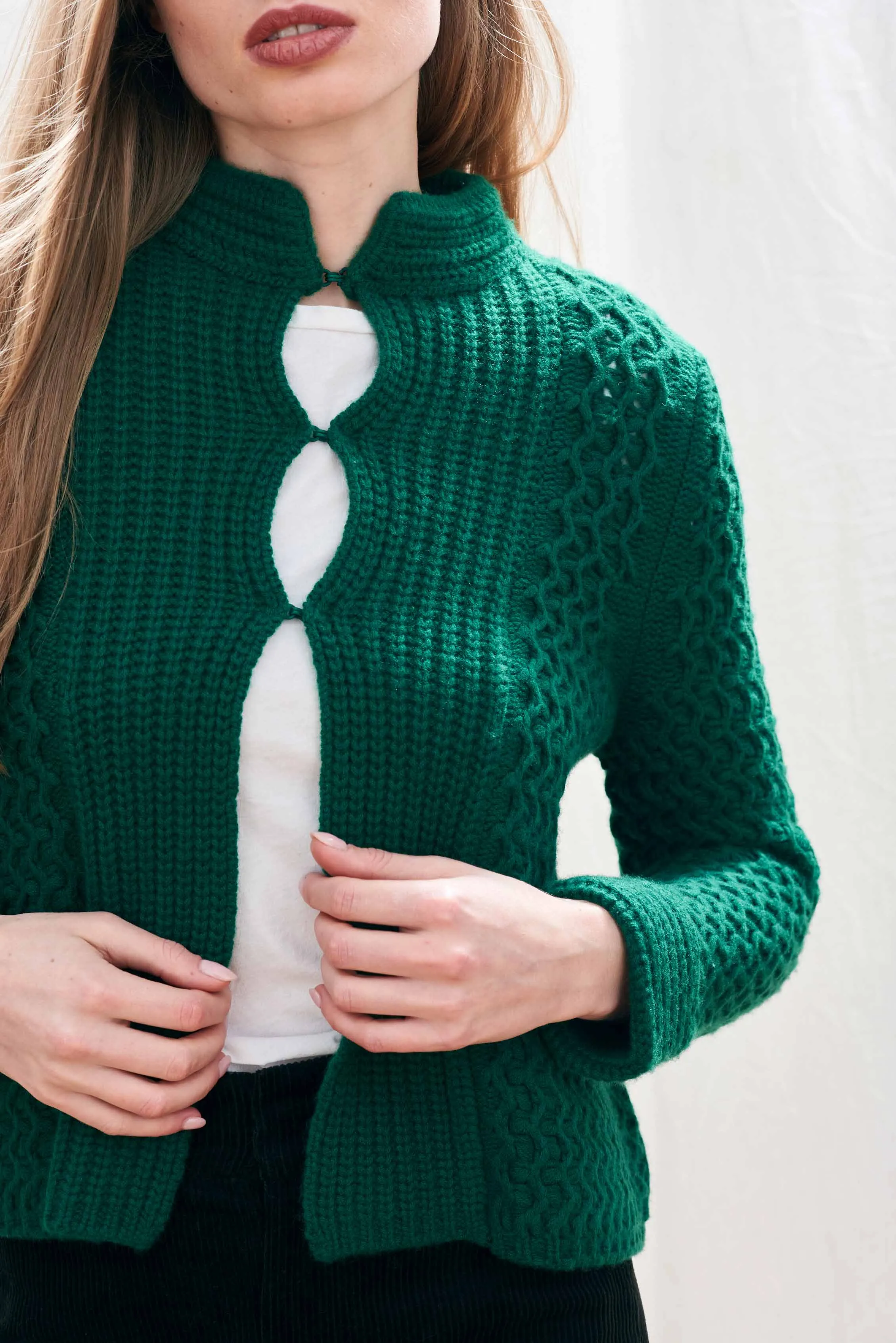 Cashmere Wool Textured Cardigan in Green sold by Jumper 1234 product image thumbnail 2