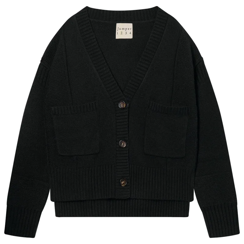 Cashmere Wool Guernsey Cardigan in Black sold by Jumper 1234