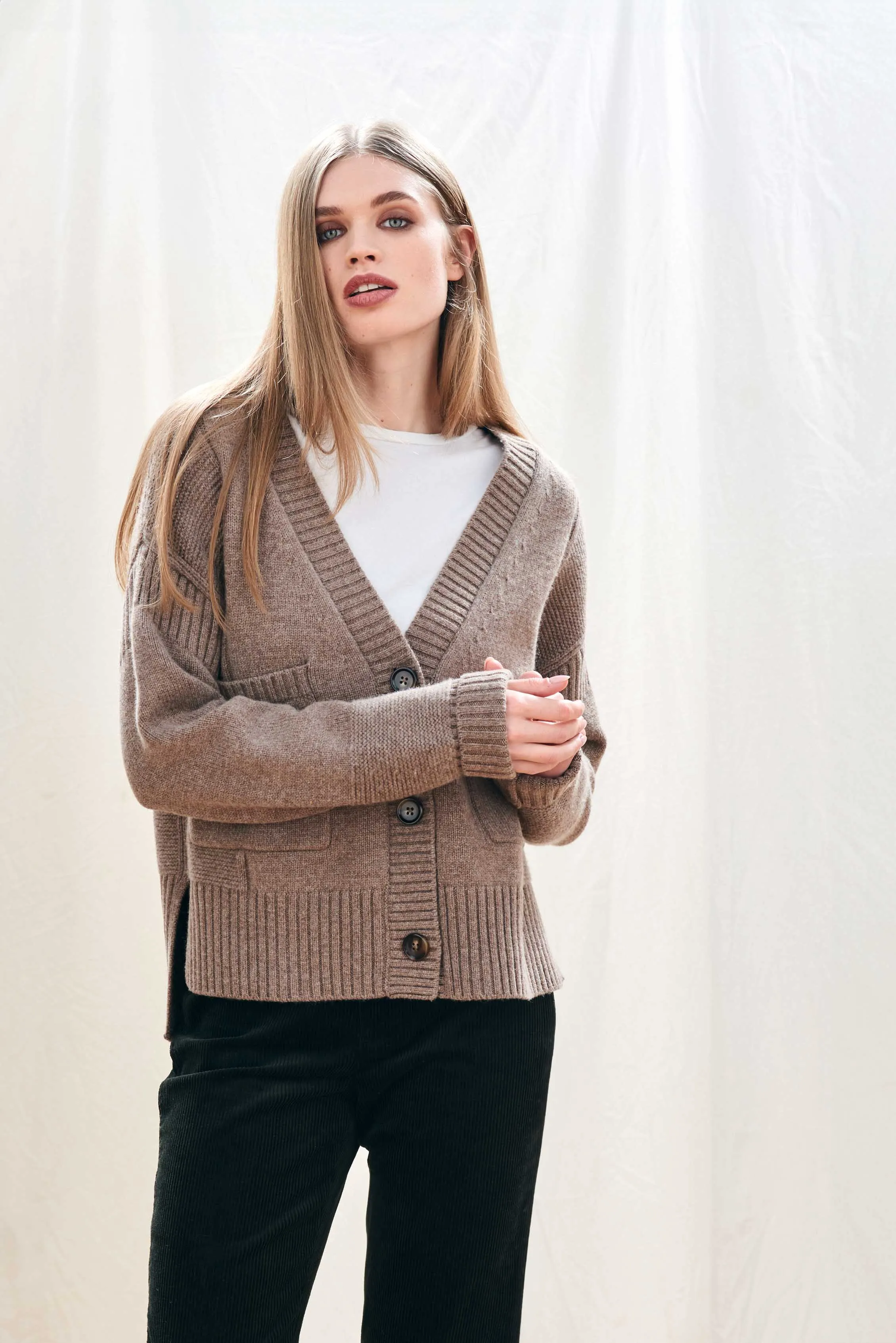 Cashmere Wool Guernsey Cardigan in Moose sold by Jumper 1234 product image thumbnail 2