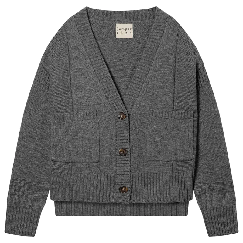 Cashmere Wool Guernsey Cardigan in Charcoal sold by Jumper 1234