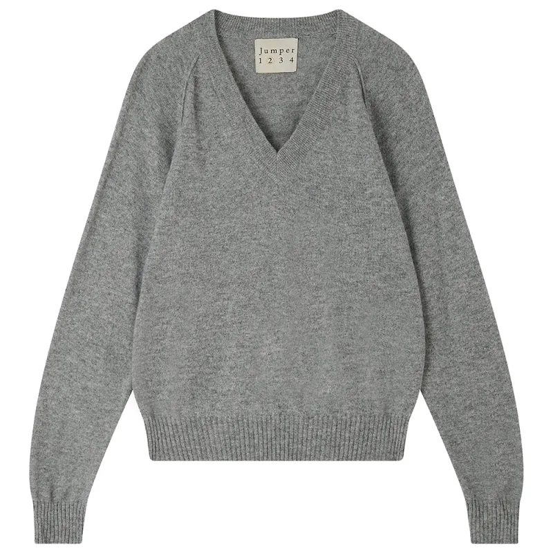 Cashmere Raglan Vee Neck in Mid Grey sold by Jumper 1234