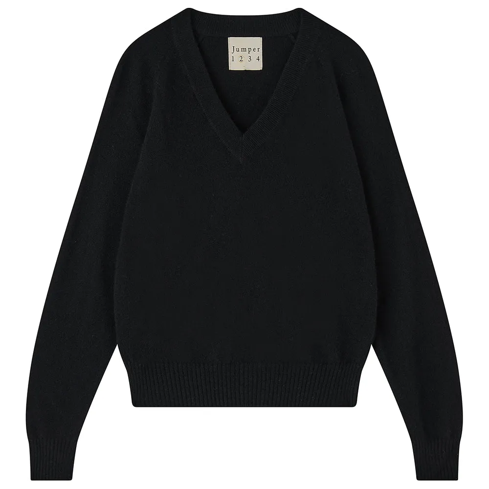 Cashmere Raglan Vee Neck in Black sold by Jumper 1234