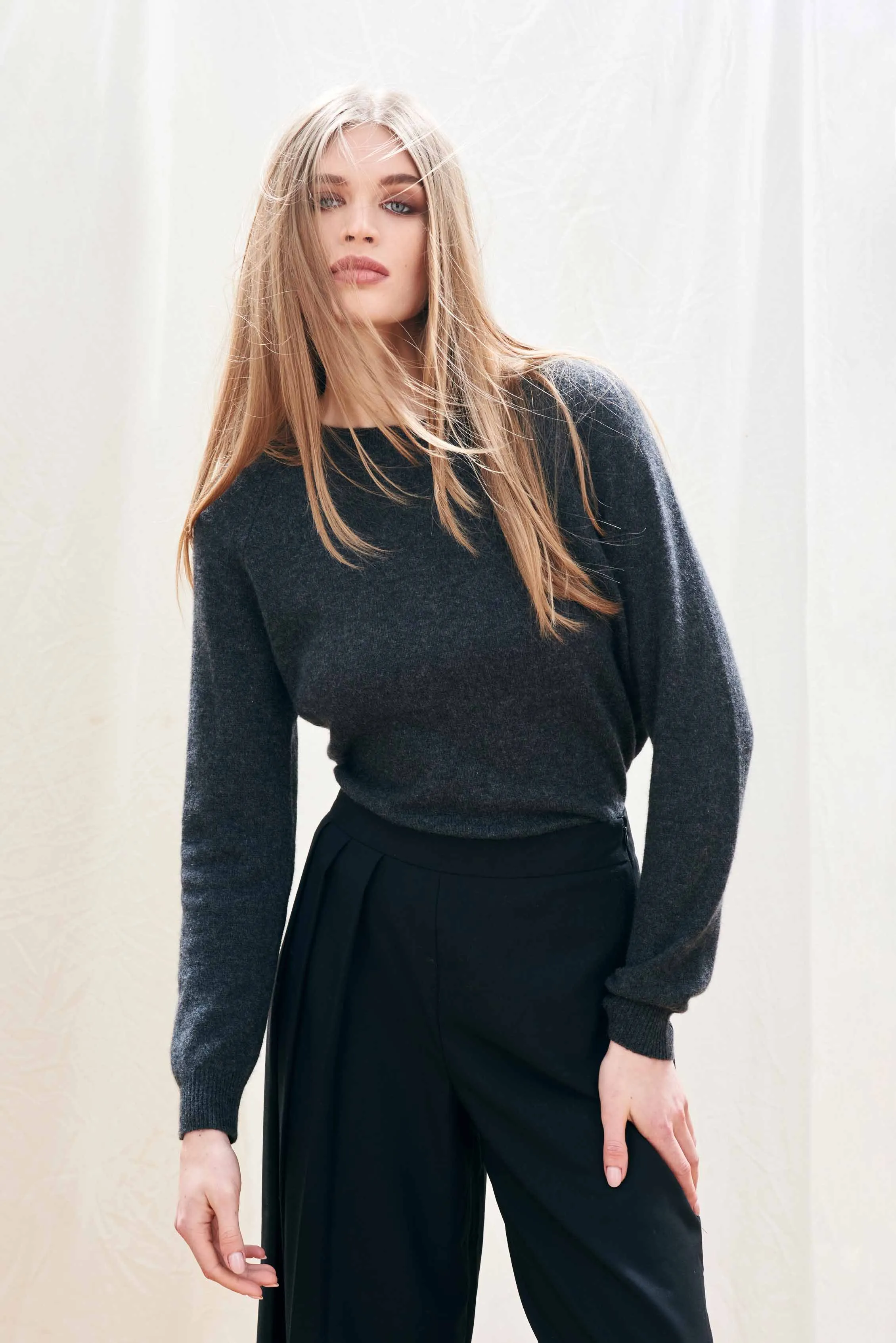 Cashmere Crop Crew in Charcoal sold by Jumper 1234 product image thumbnail 2
