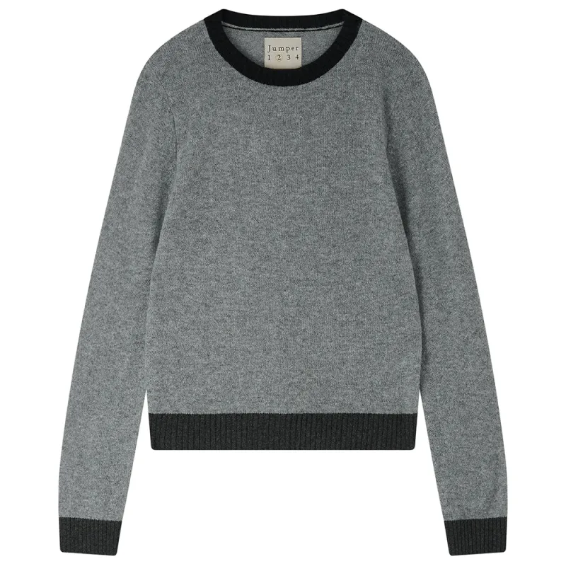 Cashmere Contrast Rib Crew in Mid Grey made by Jumper 1234
