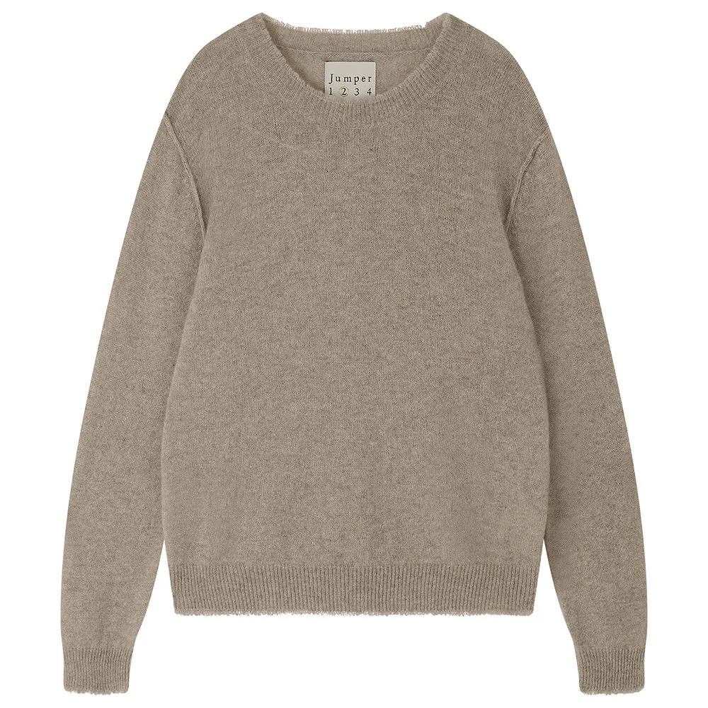 Cashmere Distressed Crew in Organic Light Brown sold by Jumper 1234