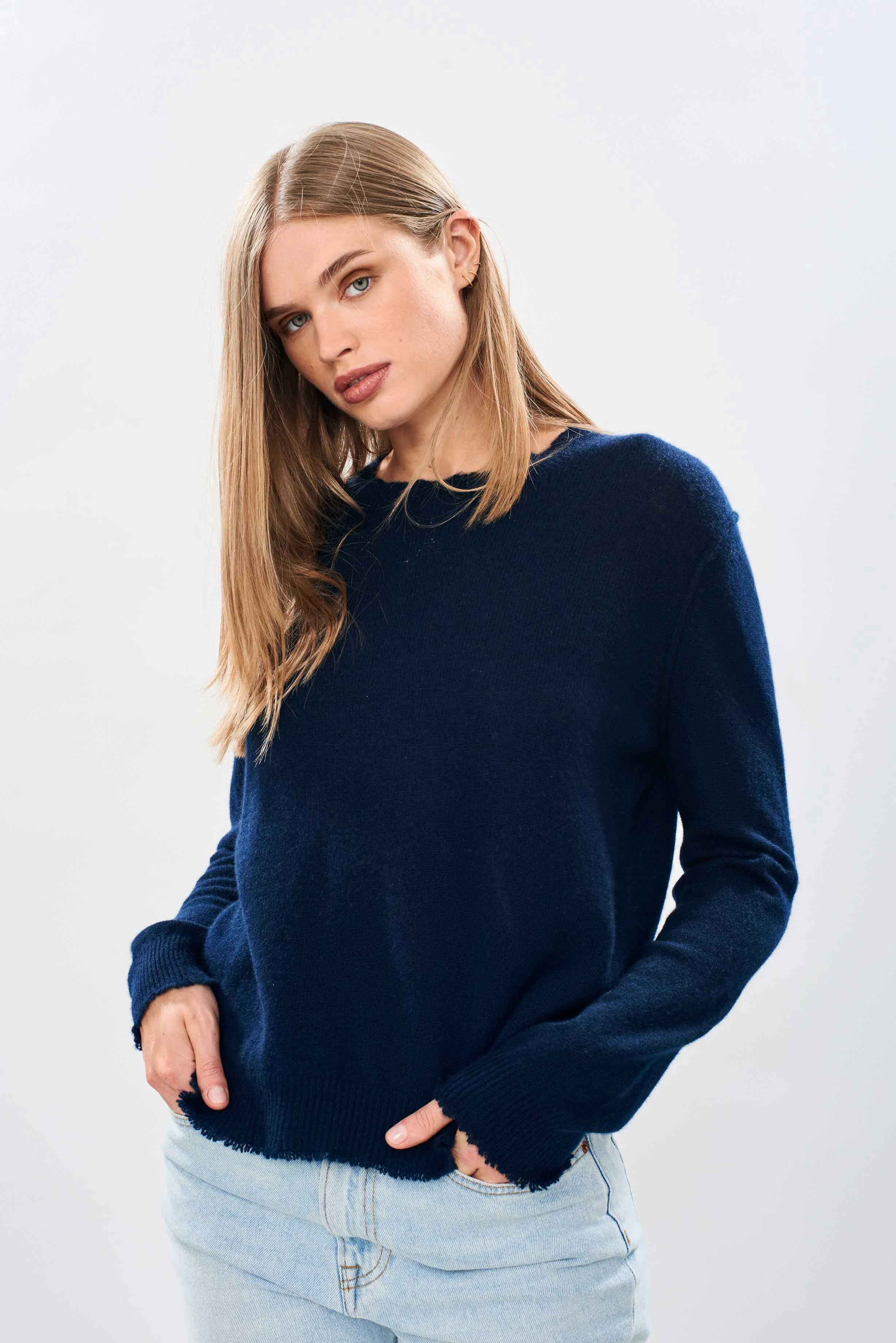 Cashmere Distressed Crew in Navy sold by Jumper 1234 product image thumbnail 2