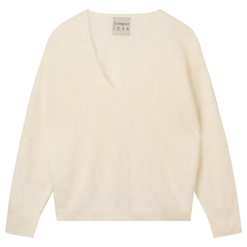 Cashmere Brushed Boxy Vee in Cream sold by Jumper 1234