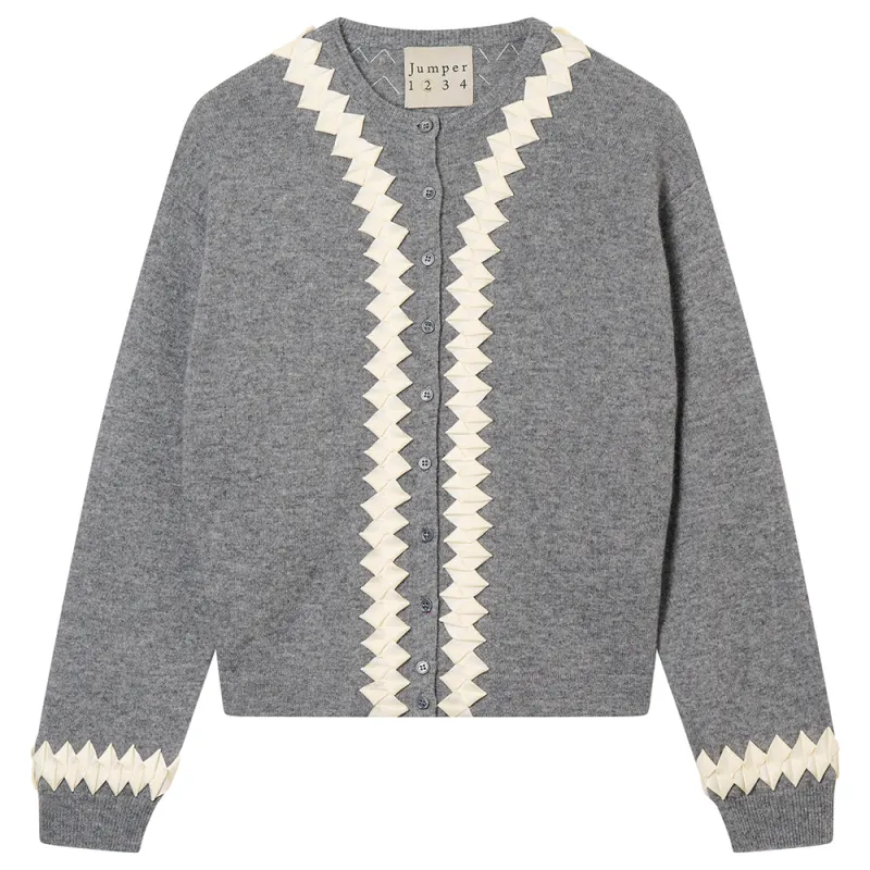 Cashmere Wool Twisted Ribbon Cardigan in Mid Grey sold by Jumper 1234