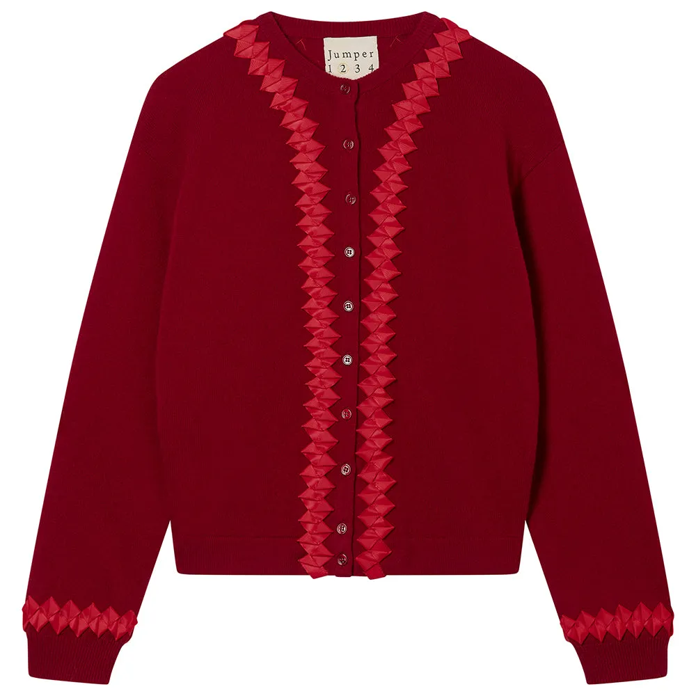 Cashmere Wool Twisted Ribbon Cardigan in Dark Red sold by Jumper 1234