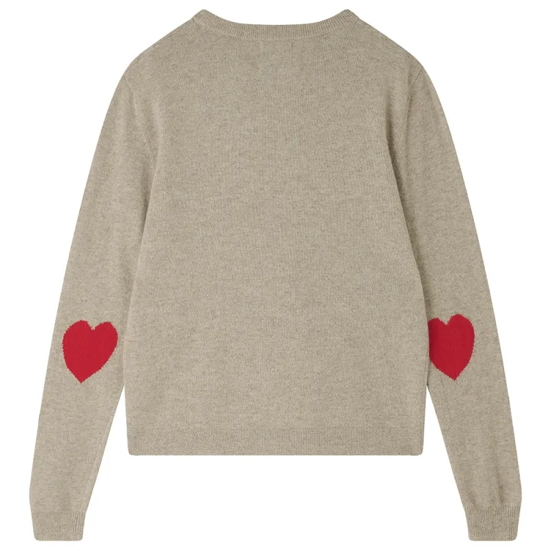 Heart Patch Cashmere Crew in Organic Light Brown and Red made by Jumper 1234