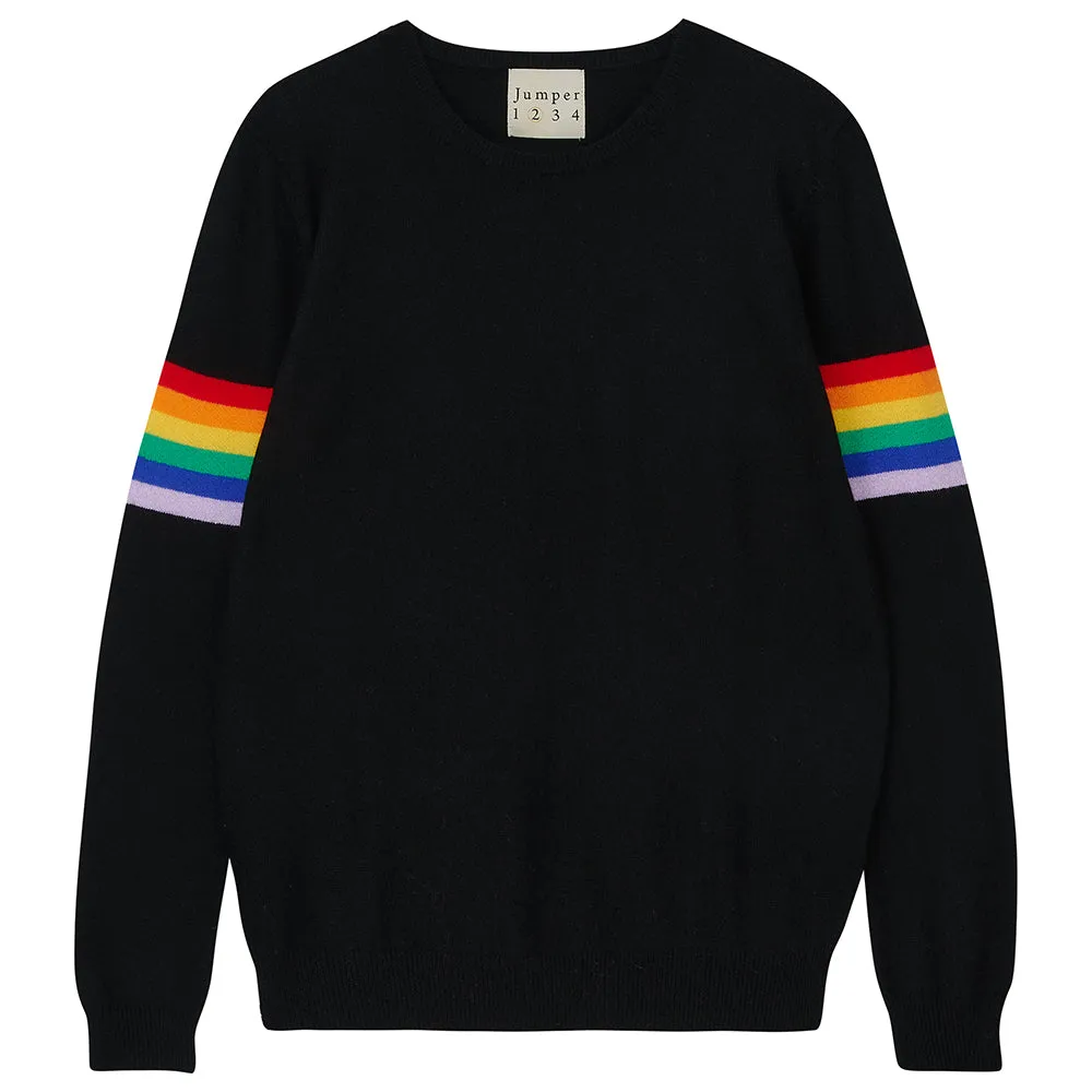 Rainbow Arms Cashmere Crew in Black sold by Jumper 1234