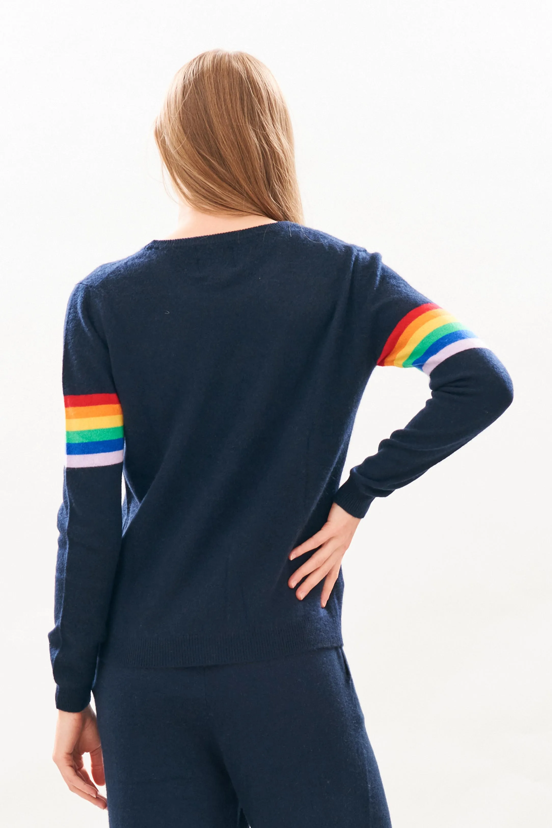 Rainbow Arms Cashmere Crew in Navy sold by Jumper 1234 product image thumbnail 3