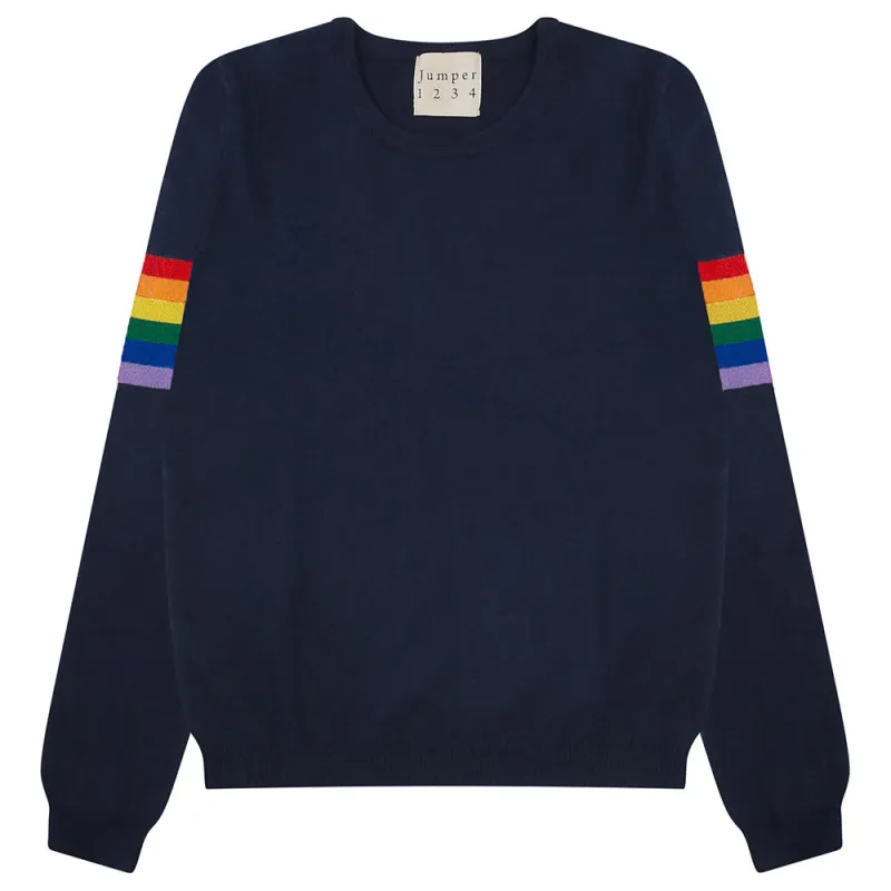 Rainbow Arms Cashmere Crew in Navy made by Jumper 1234