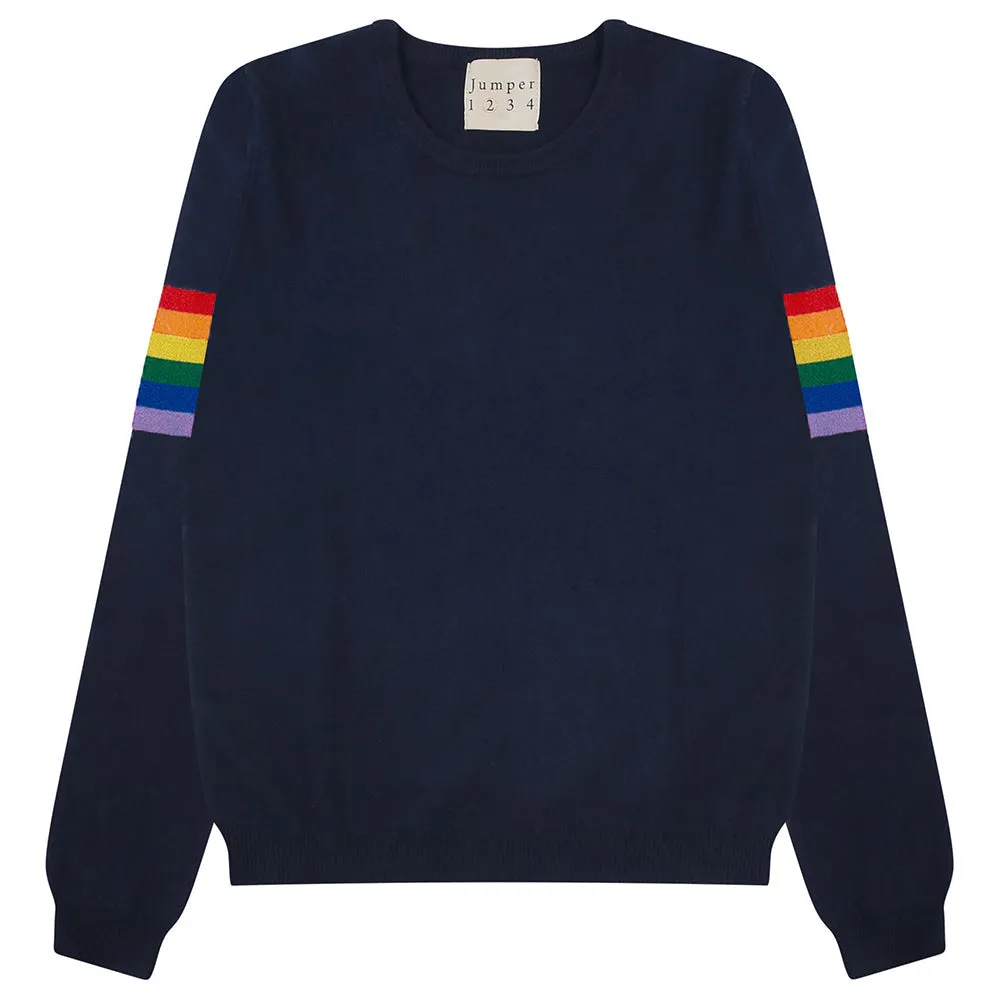 Rainbow Arms Cashmere Crew in Navy sold by Jumper 1234