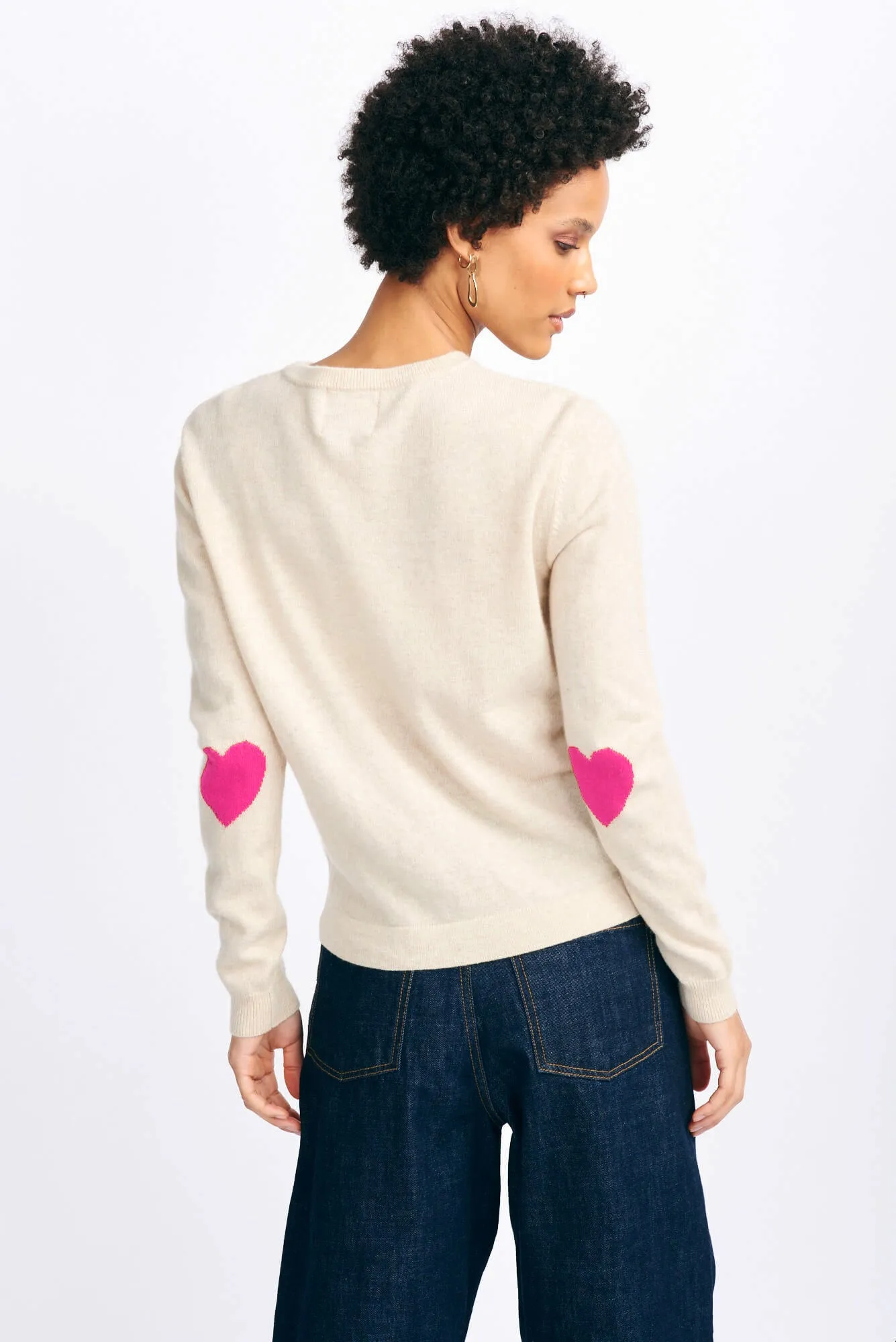 Heart Patch Cashmere Crew in Oatmeal and Hot Pink sold by Jumper 1234 product image thumbnail 4