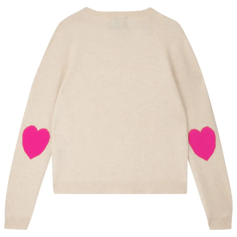 Heart Patch Cashmere Crew in Oatmeal and Hot Pink made by Jumper 1234