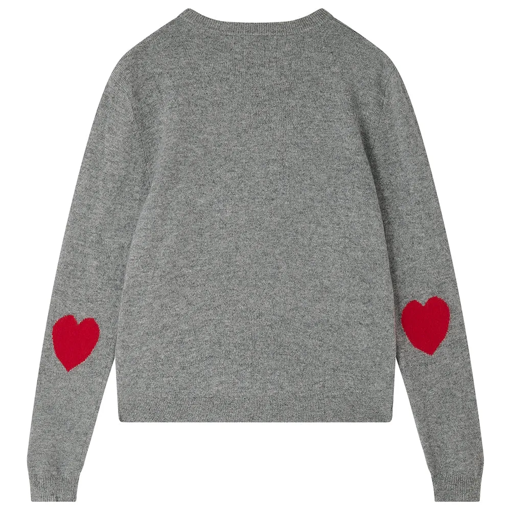 Heart Patch Cashmere Crew in Mid Grey and Red sold by Jumper 1234