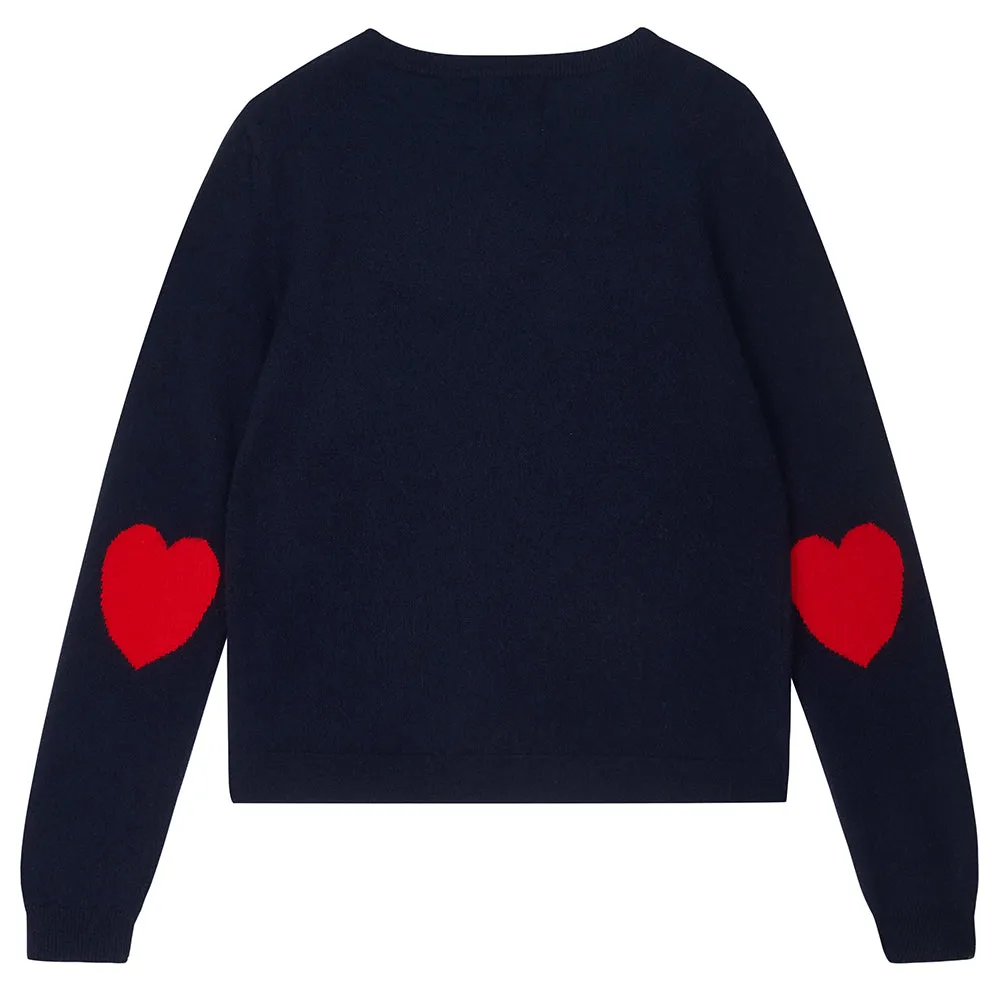 Heart Patch Cashmere Crew in Navy and Red sold by Jumper 1234