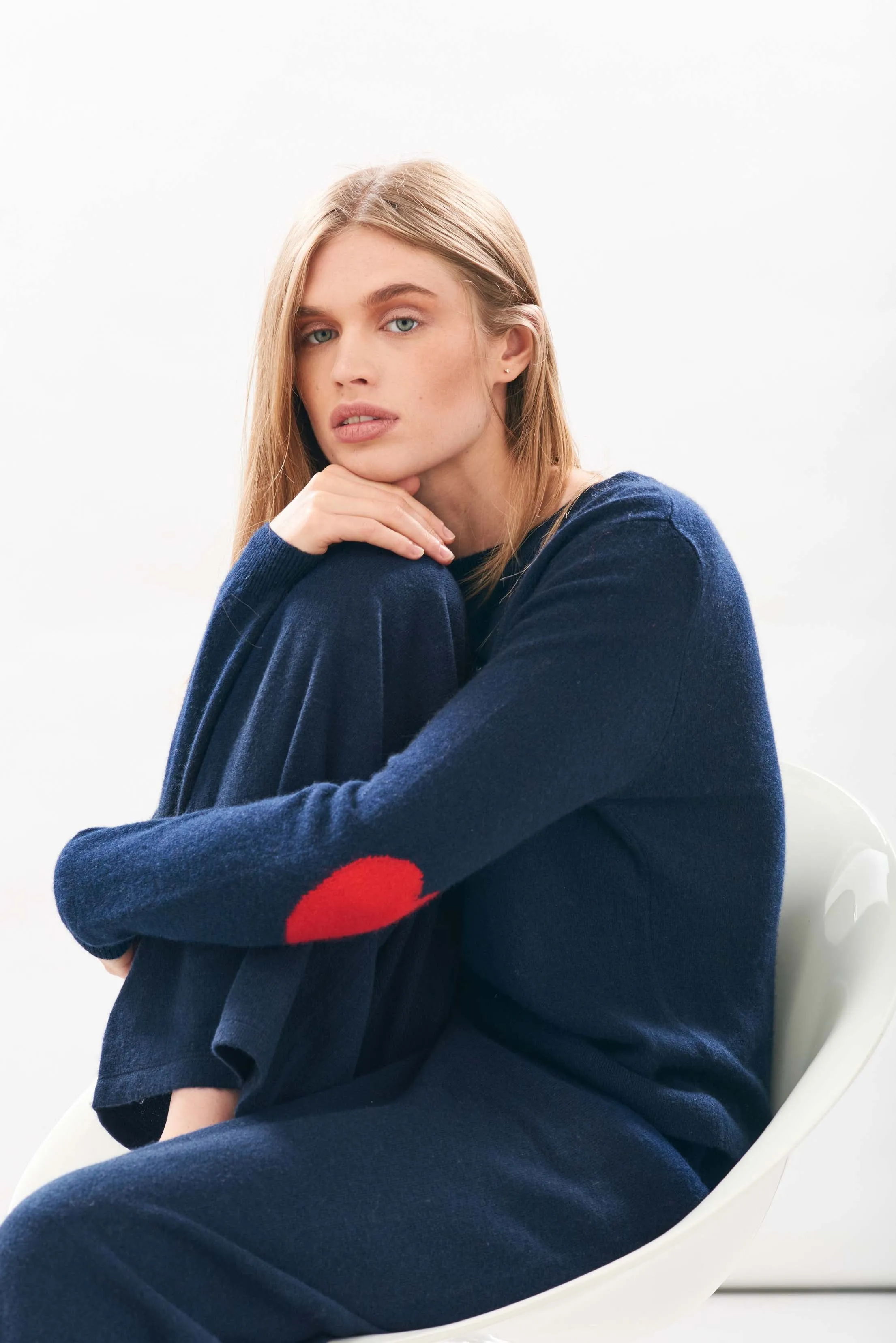 Heart Patch Cashmere Crew in Navy and Red sold by Jumper 1234 product image thumbnail 4