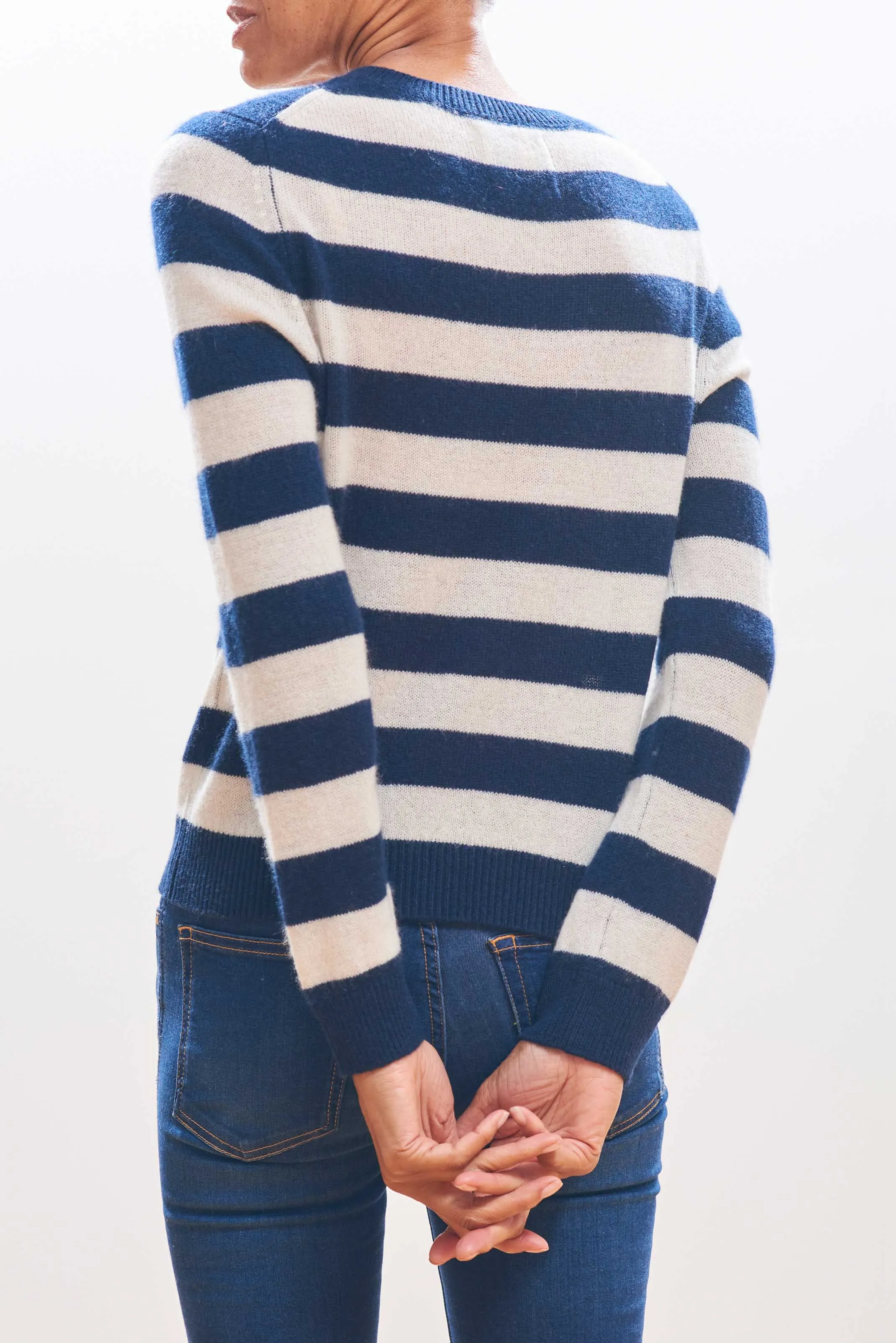 Cashmere Stripe Crew in Navy and Cream sold by Jumper 1234 product image thumbnail 3