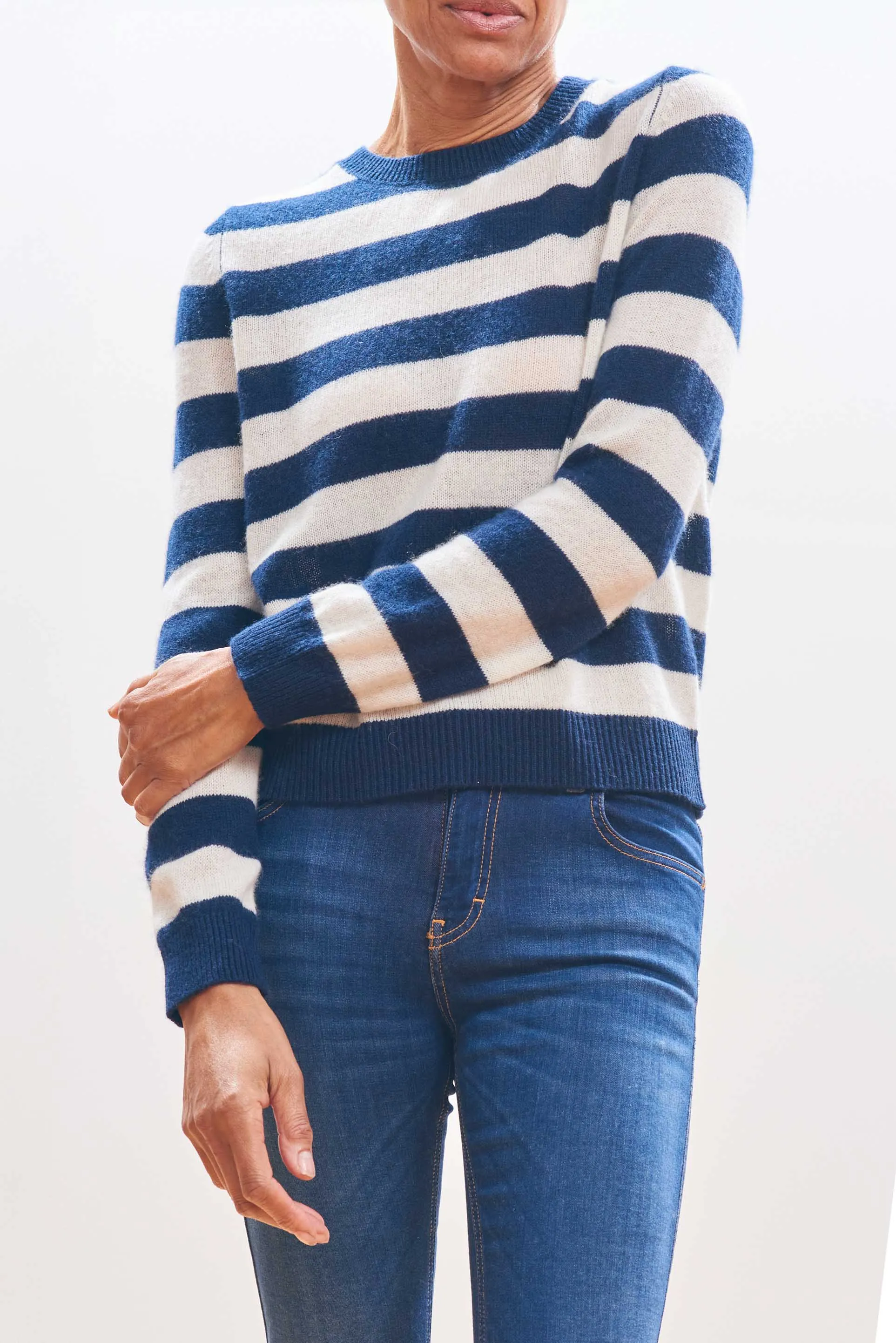 Cashmere Stripe Crew in Navy and Cream sold by Jumper 1234 product image thumbnail 2