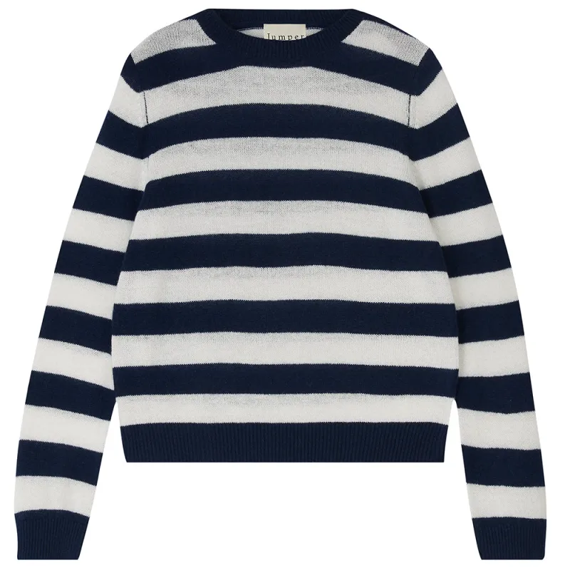 Cashmere Stripe Crew in Navy and Cream made by Jumper 1234