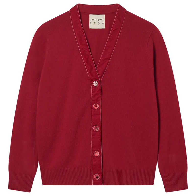 Cashmere Wool Velvet Little Cardigan in Dark Red sold by Jumper 1234