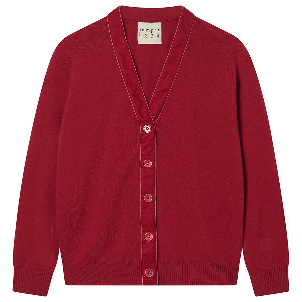 Cashmere Wool Velvet Little Cardigan in Dark Red sold by Jumper 1234