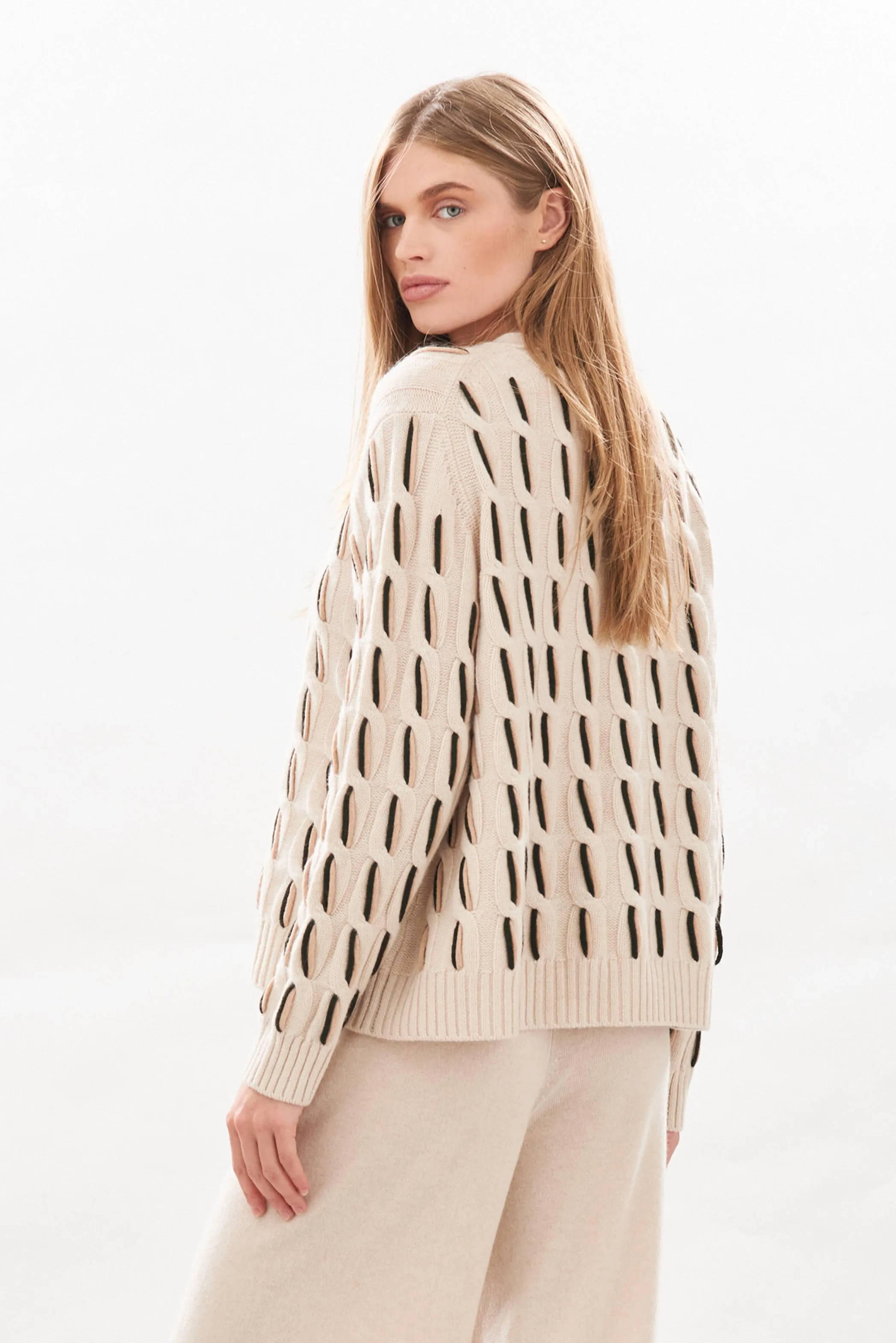 Cashmere Wool Aran Cardigan in Biscuit sold by Jumper 1234 product image thumbnail 4