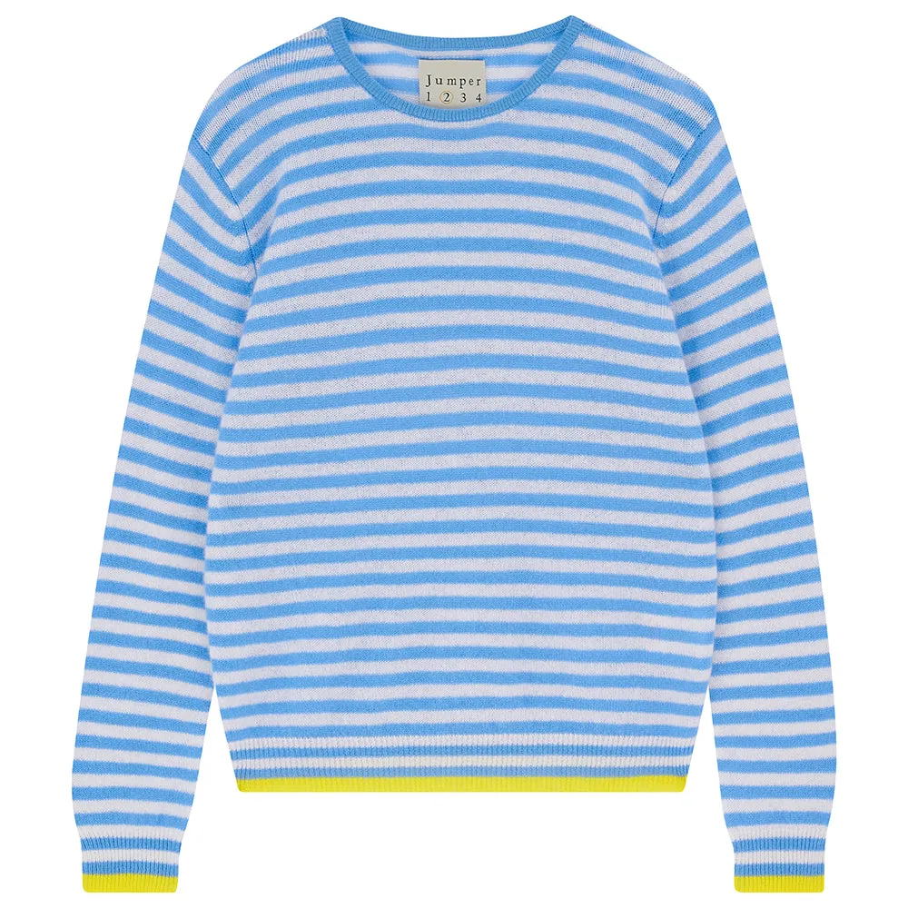 Cashmere Tipped Little Stripe Crew in Blue sold by Jumper 1234
