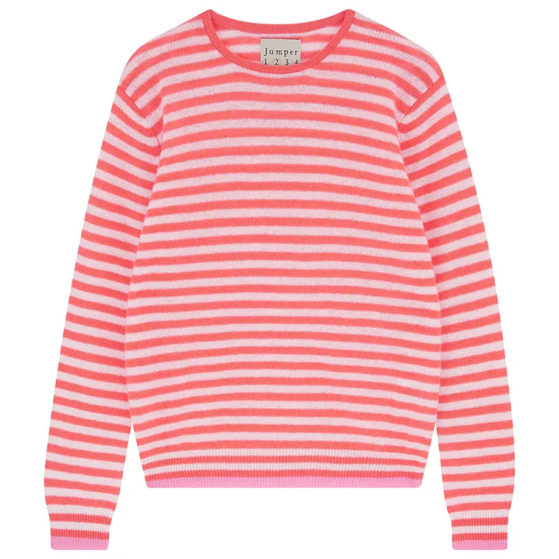Cashmere Tipped Little Stripe Crew in Coral made by Jumper 1234