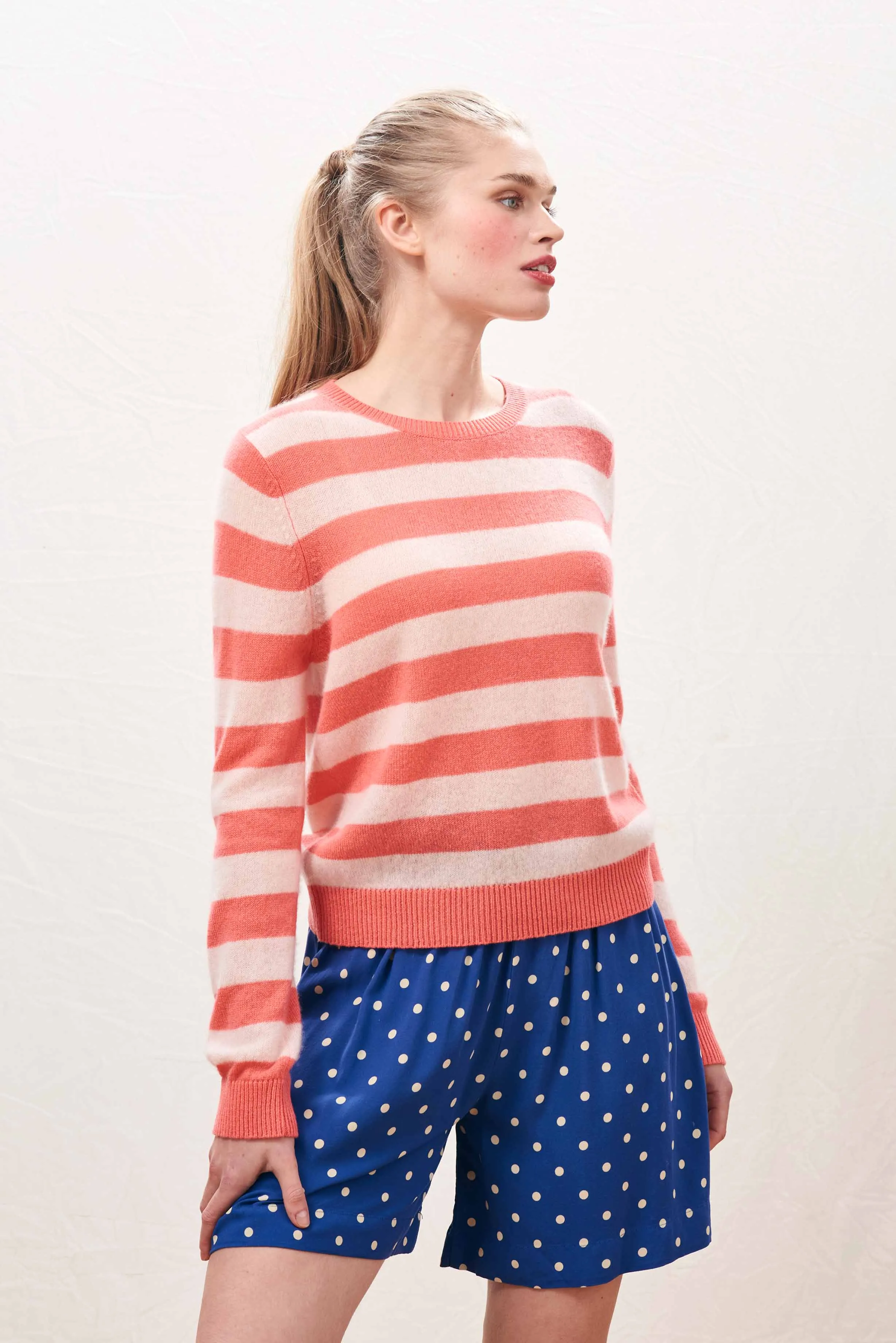 Cashmere Stripe Crew in Coral sold by Jumper 1234 product image thumbnail 2