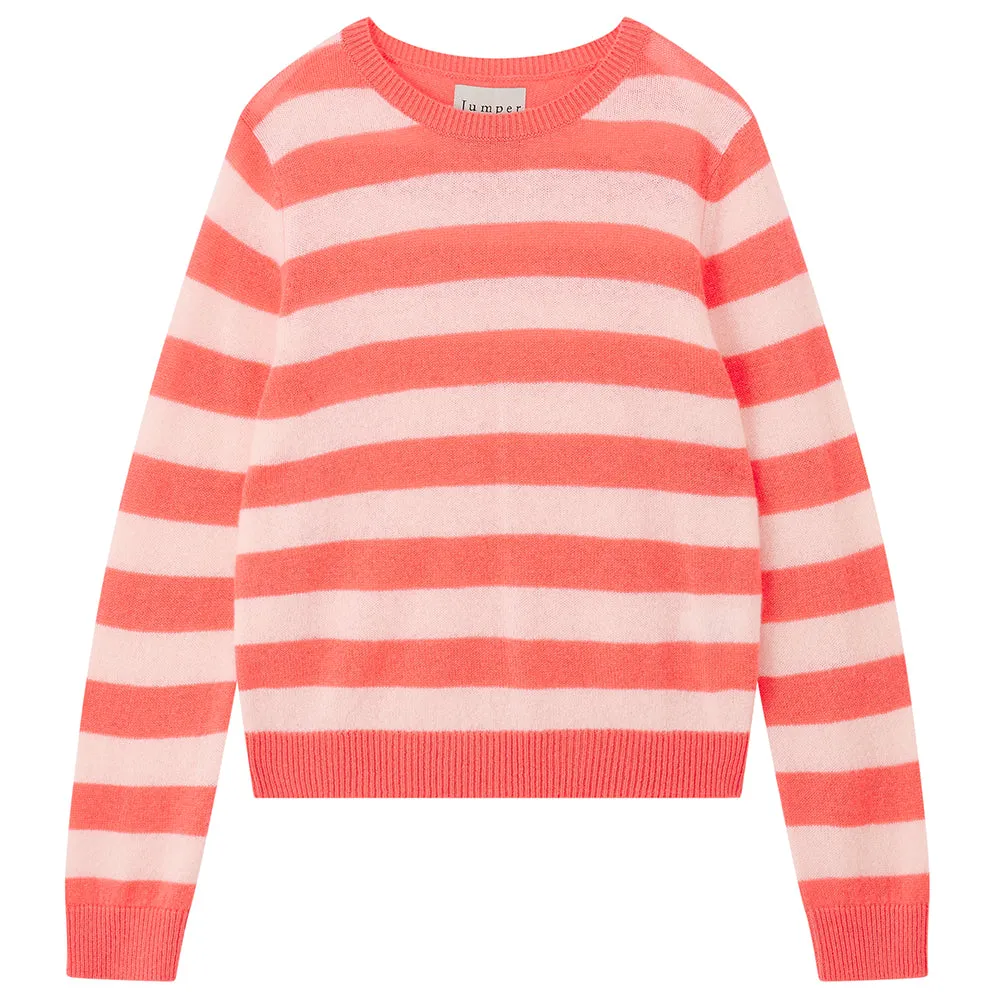 Cashmere Stripe Crew in Coral sold by Jumper 1234