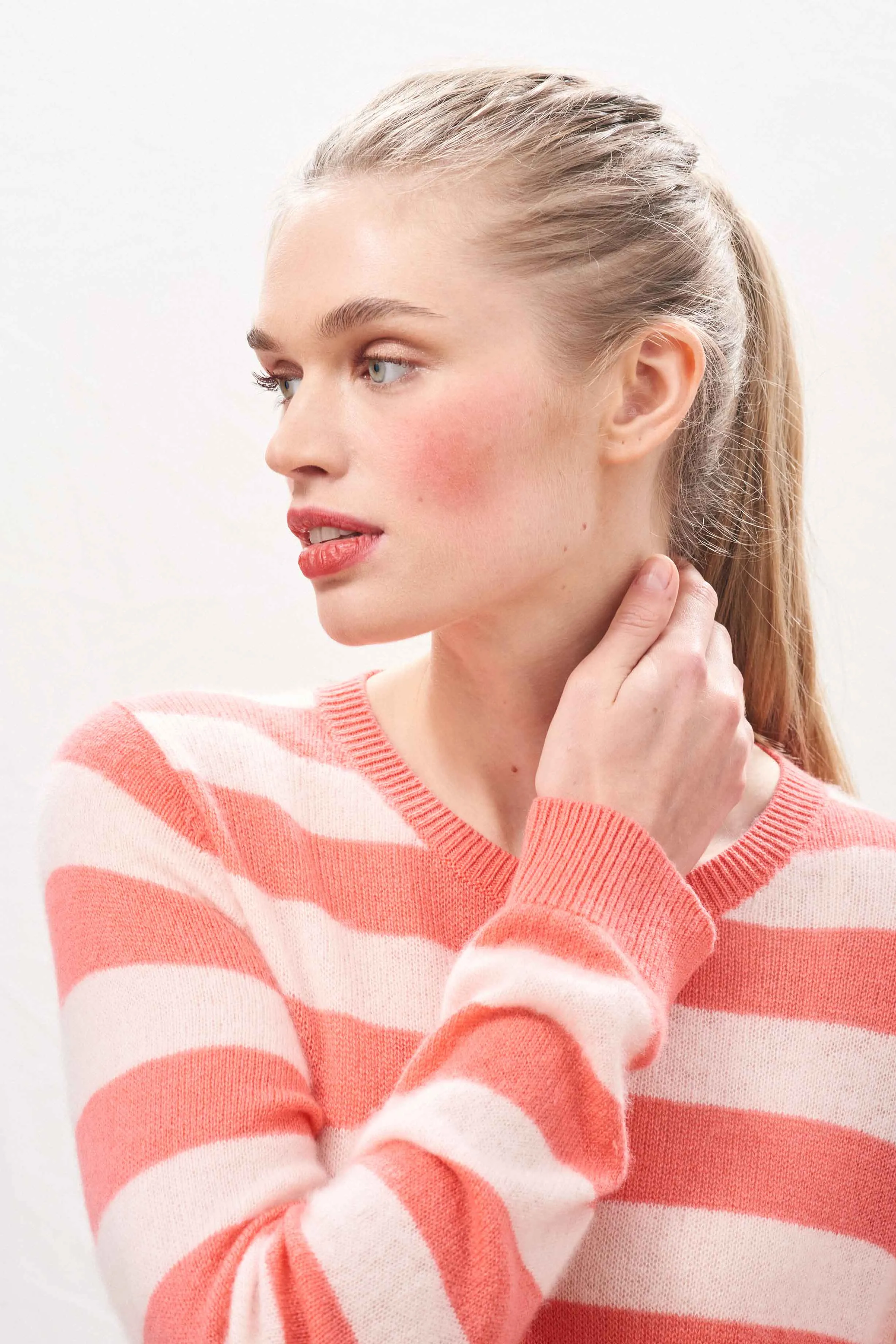 Cashmere Stripe Crew in Coral sold by Jumper 1234 product image thumbnail 3