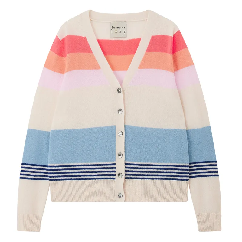 Cashmere Deckchair Stripe Cardigan in Oatmeal sold by Jumper 1234
