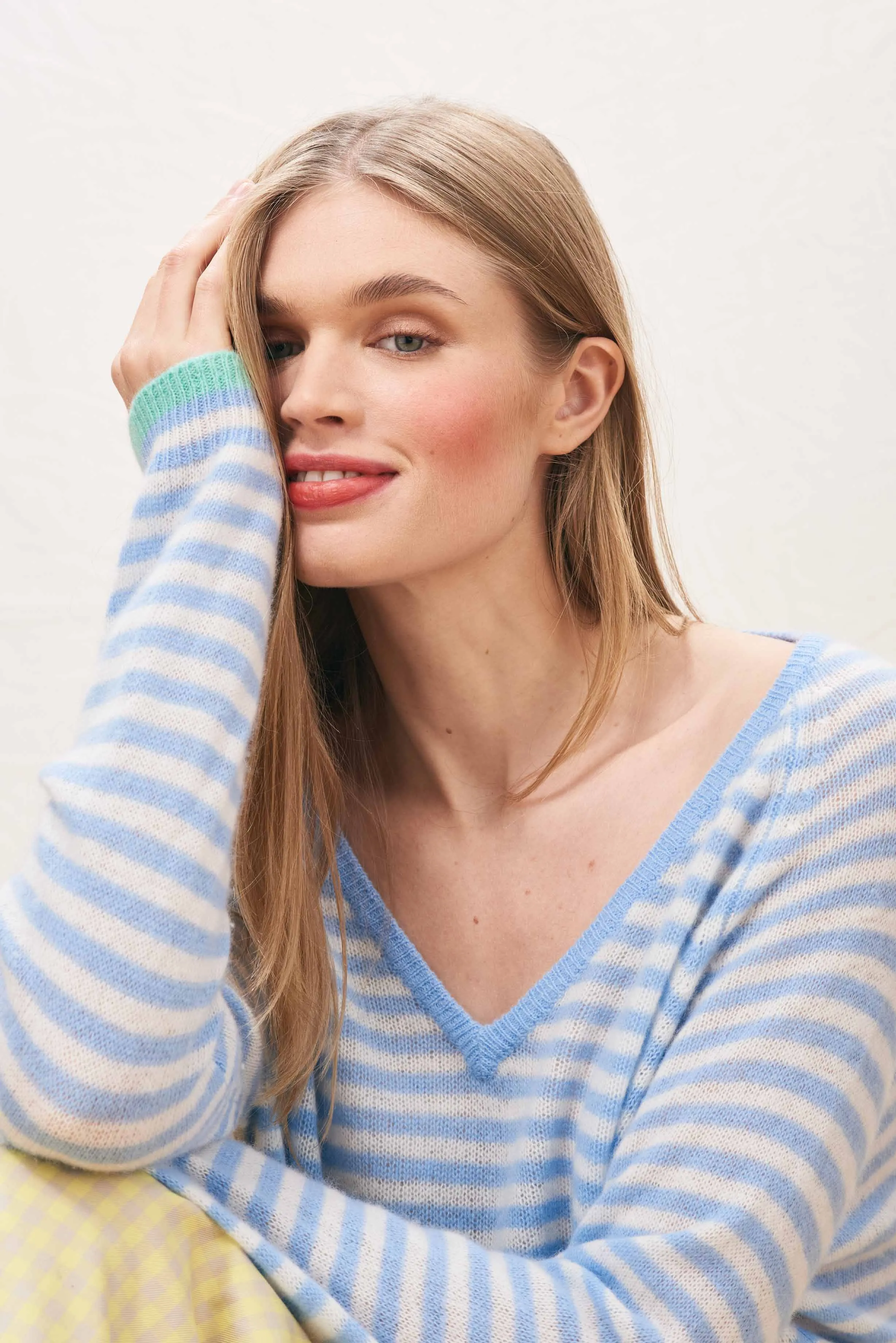 Cashmere Oversized Little Stripe Vee in Blue sold by Jumper 1234 product image thumbnail 2