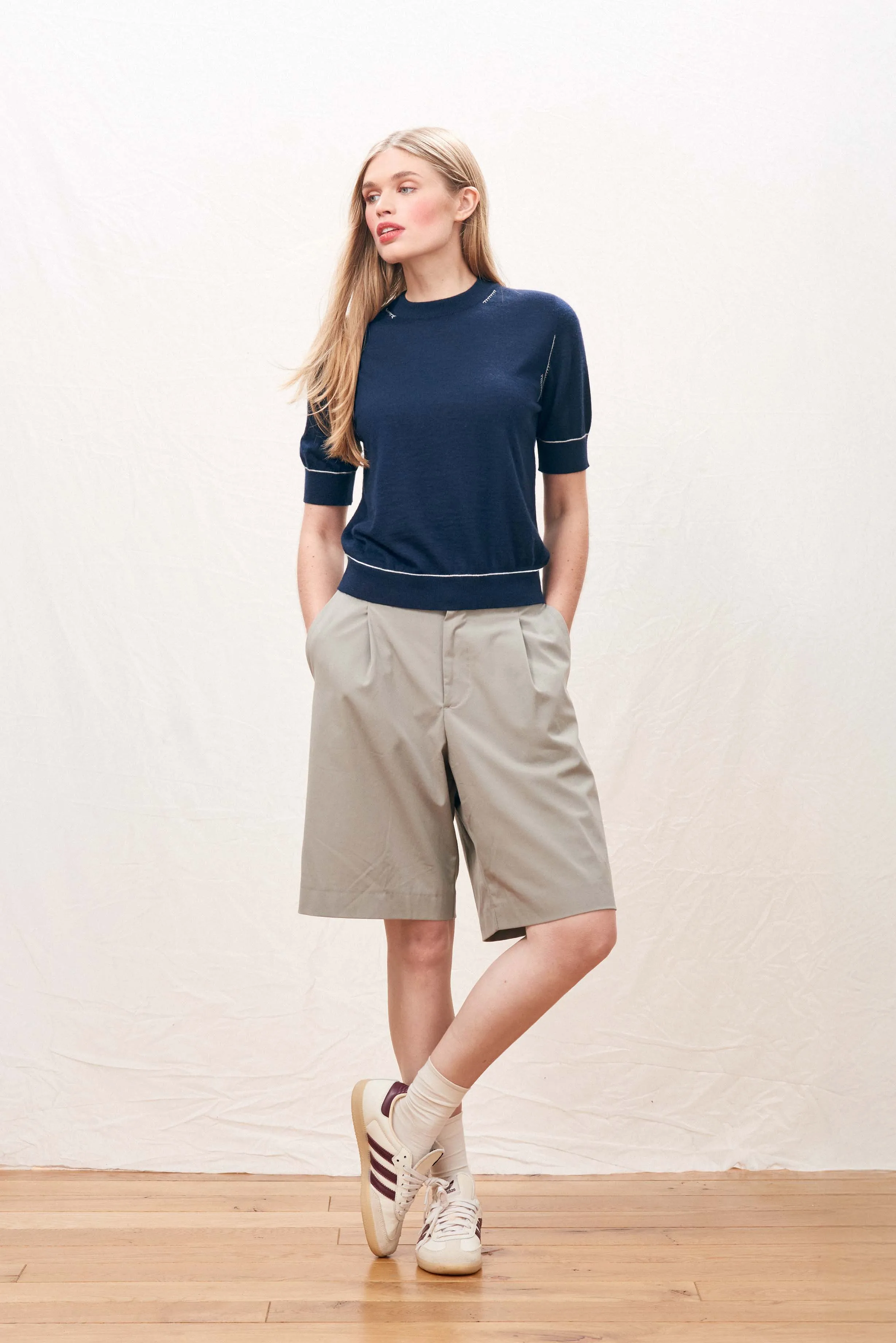 Cashmere Contrast Stitch T Shirt in Navy sold by Jumper 1234 product image thumbnail 2