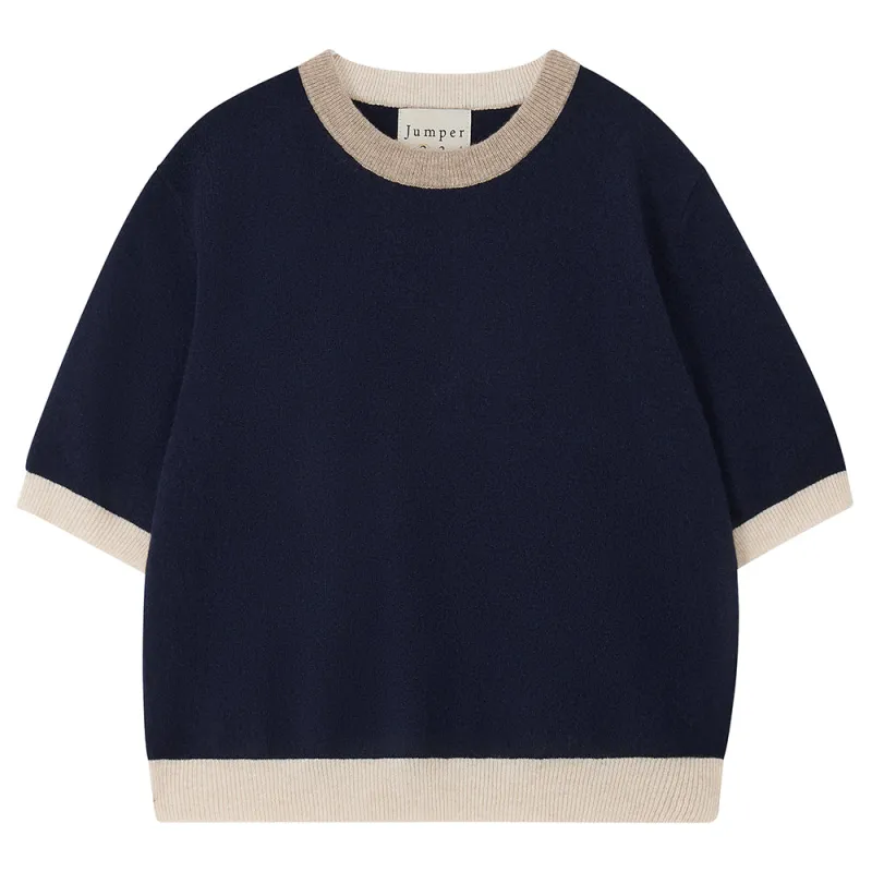 Cashmere Many Contrast T Shirt in Navy sold by Jumper 1234